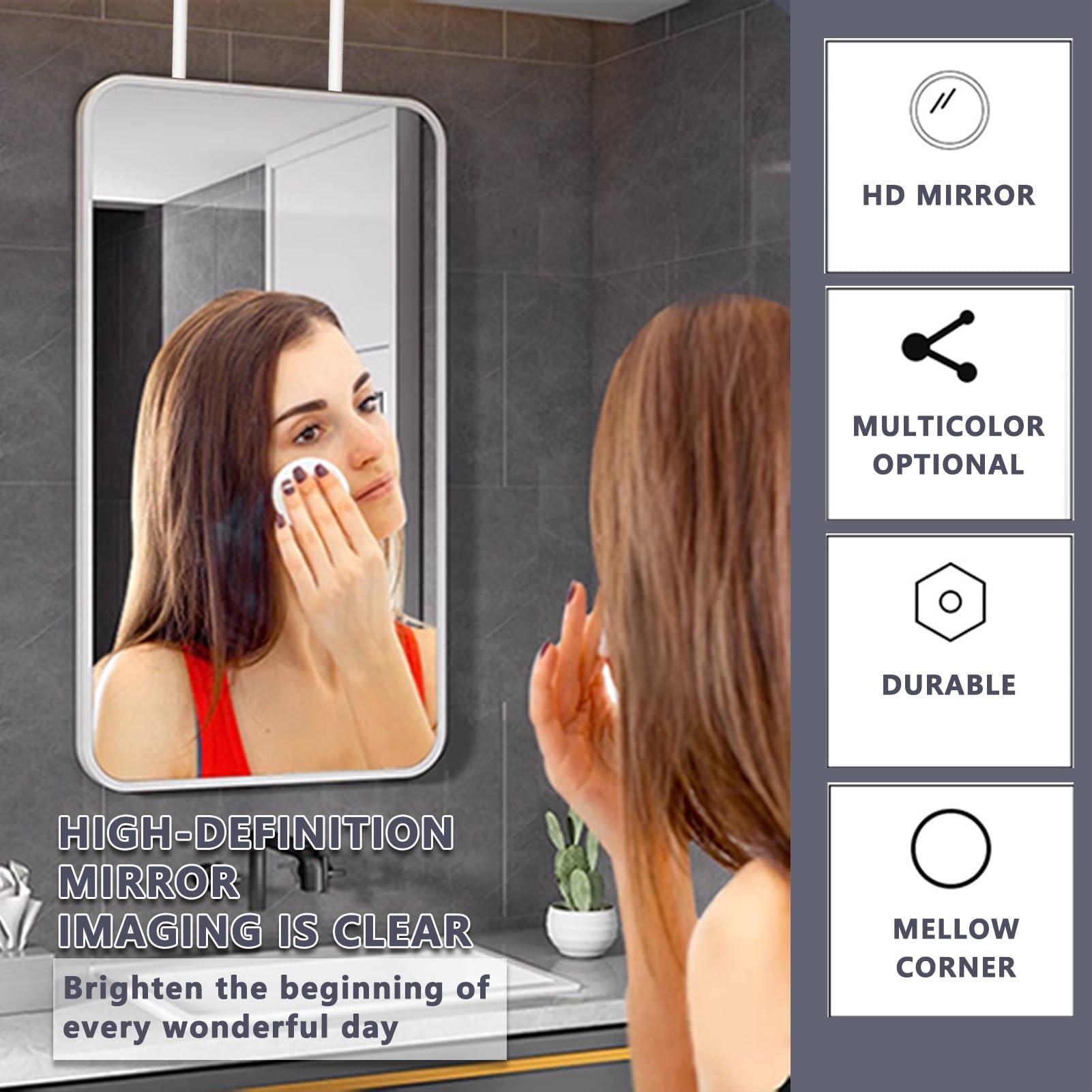 Gaommini Gaommini Large Rectangle Mirror Ceiling Hanging Rod Mirror with White Metal Frame, Square Ceiling Mounted Mirror for Bathroom Vanity Makeup Clear Practical (Size : 40cmx60cm)