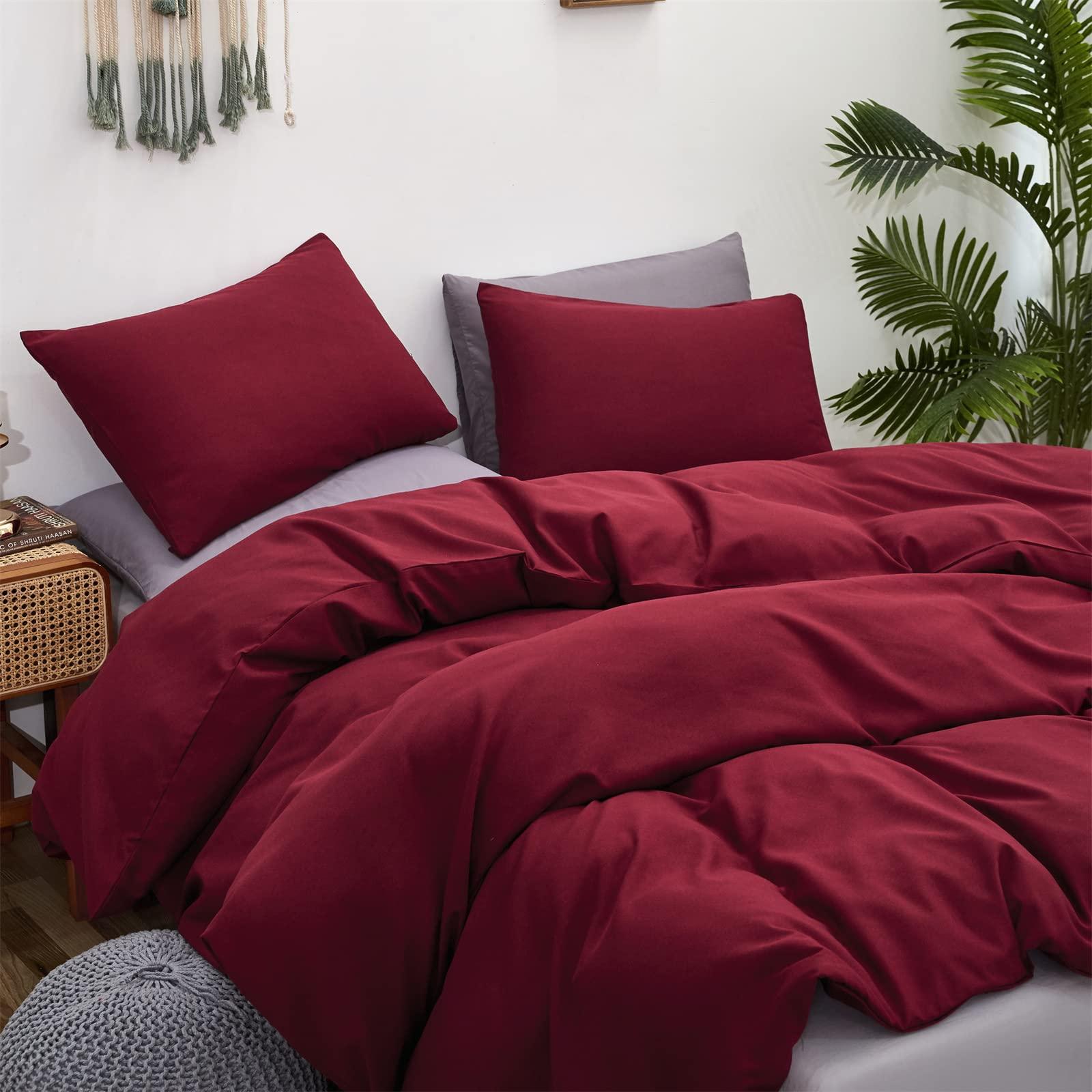 Luxlovery Luxlovery Burgundy Comforter Set Dark Red Bedding Set Full Maroon Marsala Wine Red Solid Soft Breathable Claret Blanket Quilts Maroon Comforter Set Women Girls