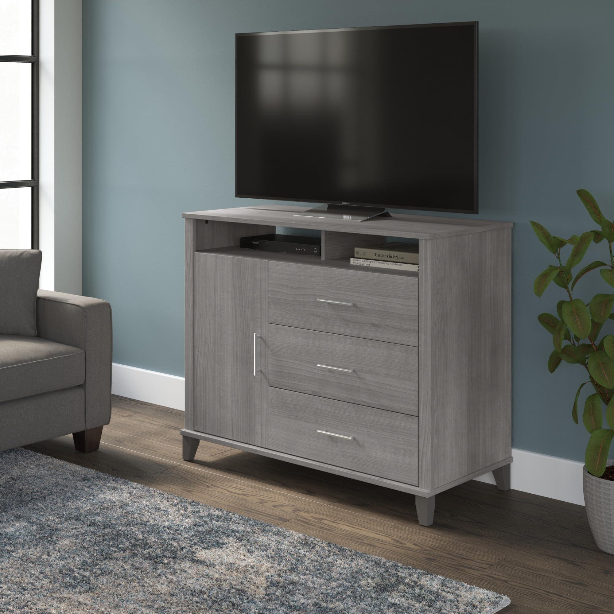 Bush Business Furniture Bush Furniture Somerset Tall TV Stand with Storage in Platinum Gray