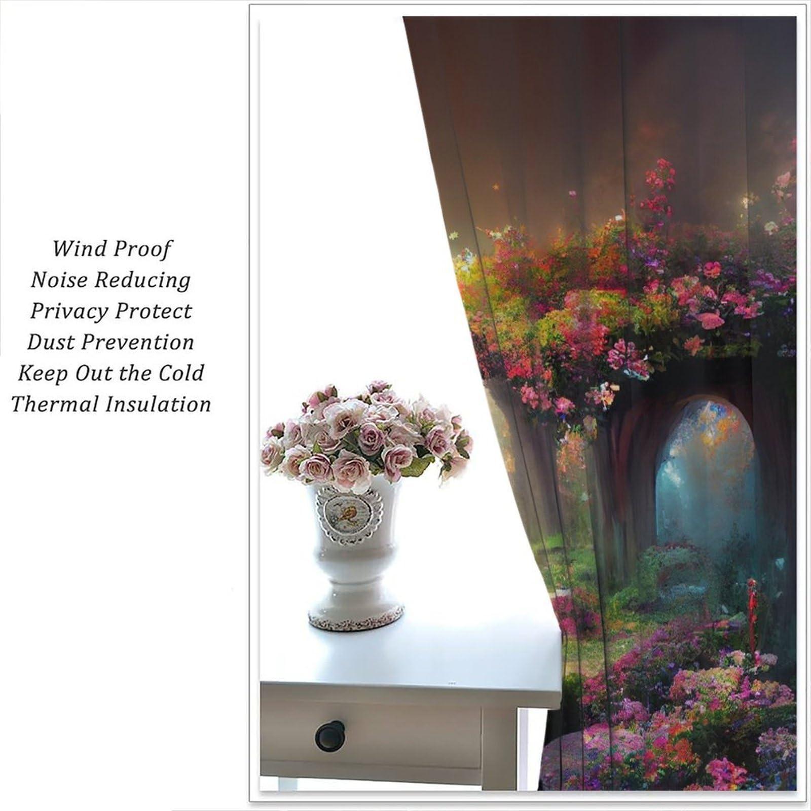 DDCBNS DDCBNS Magical Garden Windows Curtains,Fantasy Forest Window Treatments for Bedroom Living Room Dreamland Nature Landscape Flowers Trees Drapes 2 Panels Set,Total Size 84 x 84 Inch