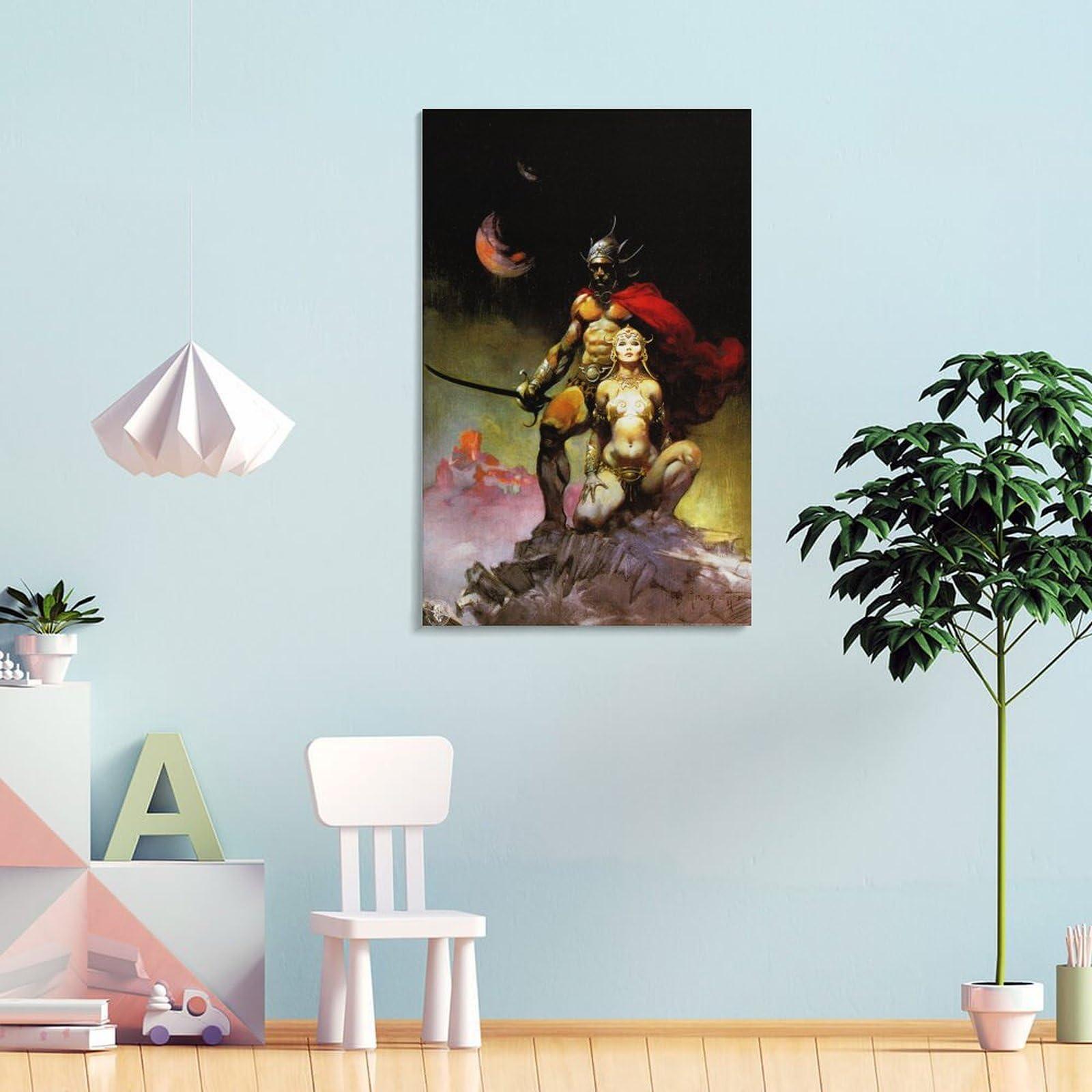 Generic Swords of Mars by Frank Frazetta Print Photo Art Painting Canvas Poster Home Decorative Bedroom Modern Decor Picture Frame 20x30inch(50x75cm)