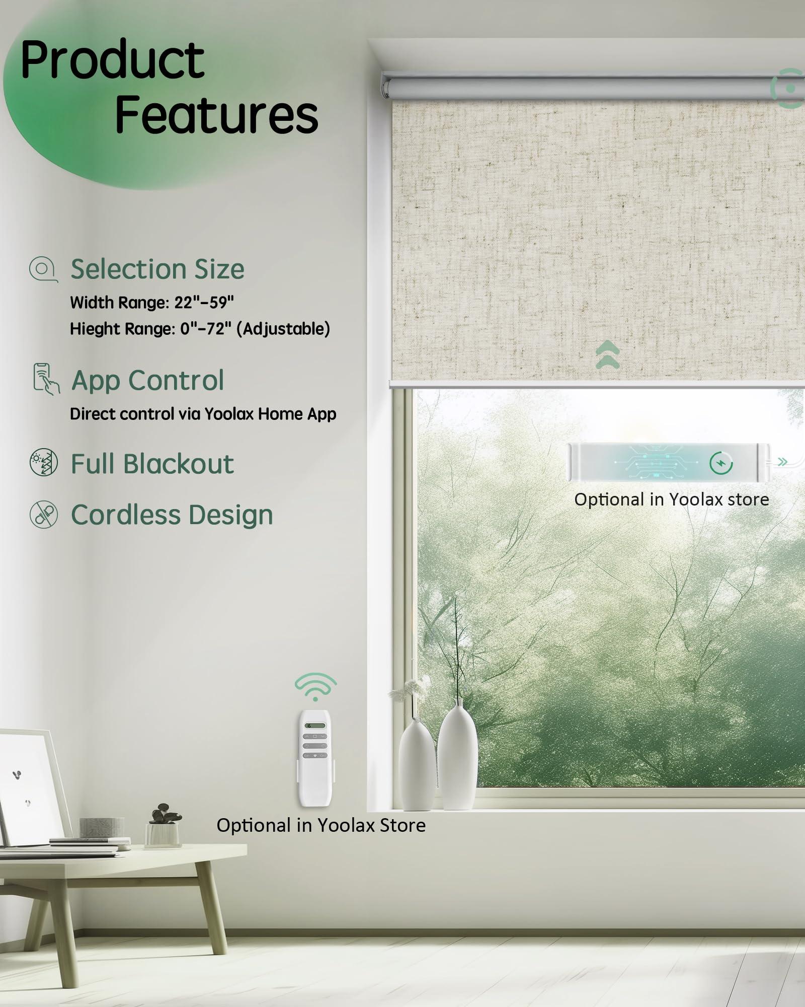 Yoolax Yoolax Motorized Blinds, Blackout Motorized Roller Shades for Indoor Windows, Cordless Automatic Shades Roller Window Blinds App Control for Bedroom Living Room Office(Artisan Beige, 29" W x 72" H)