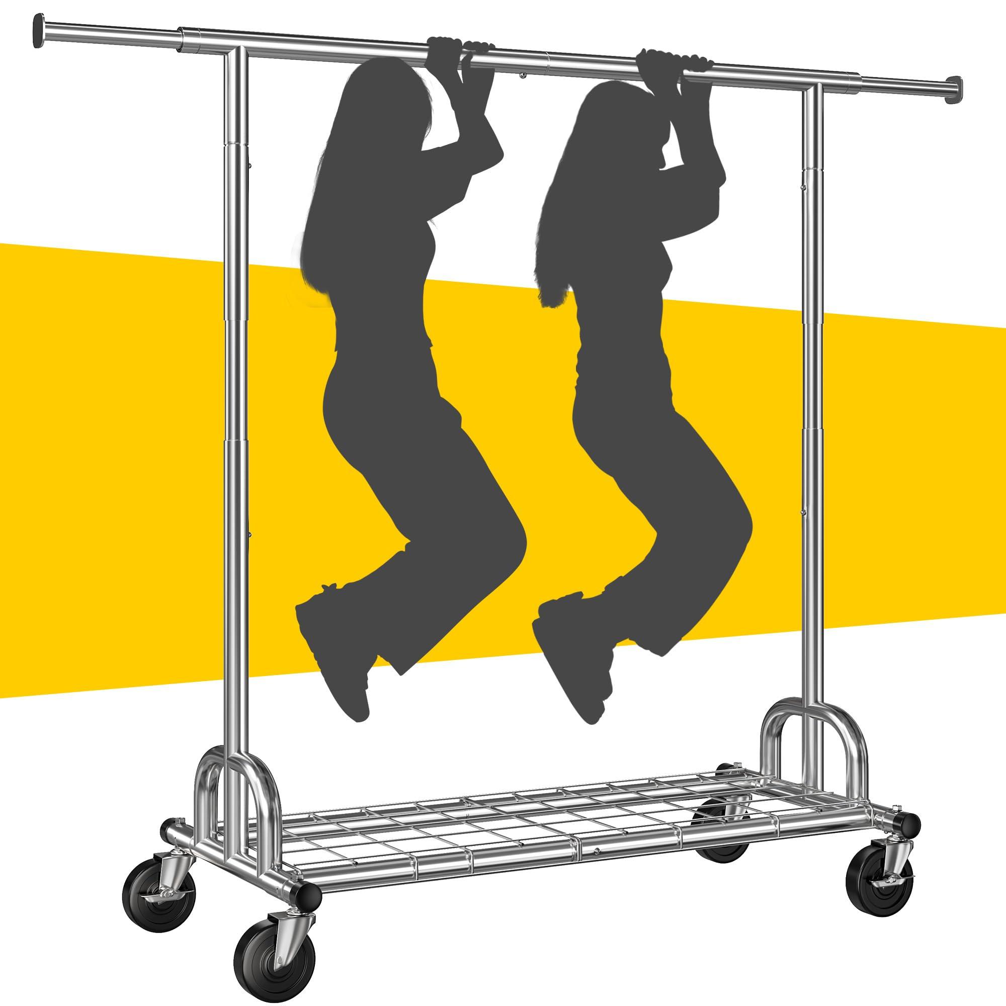 Raybee Raybee Heavy Duty Clothes Rack, Clothing Rack Load 485 LBS, Metal Garment Rack, Rolling Clothes Racks for Hanging Clothes, Portable Clothes Rack with Sturdy Wheels