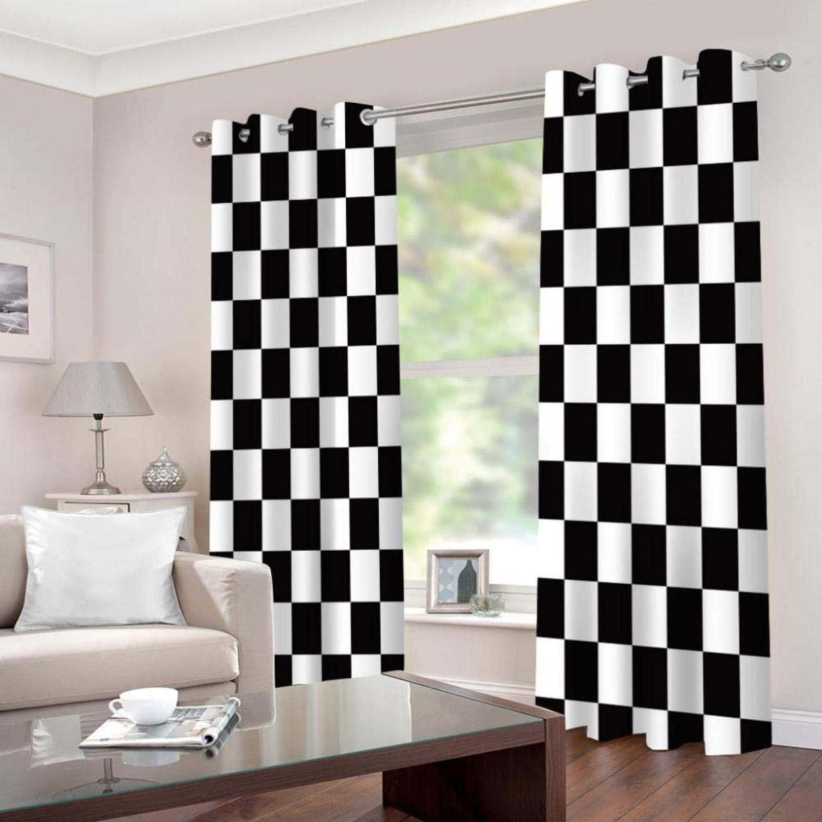 HUENEL Checkered Flag Racing Blackout Curtains, Black and White Checkerboard Window Print Curtain, Grommet Creative 2 Panels Window Curtain, for Adult Bedroom Living Room Kids Room Office,52"W x 84"L
