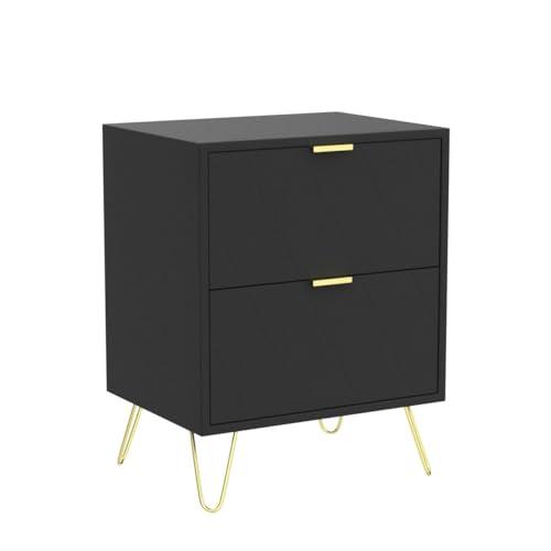 Anbuy Anbuy Black Nightstand Set of 2 with Gold Handle, Bedside Table with 2 Drawers, Night Stands Set of 2 Gold Legs for Bedroom Living Room