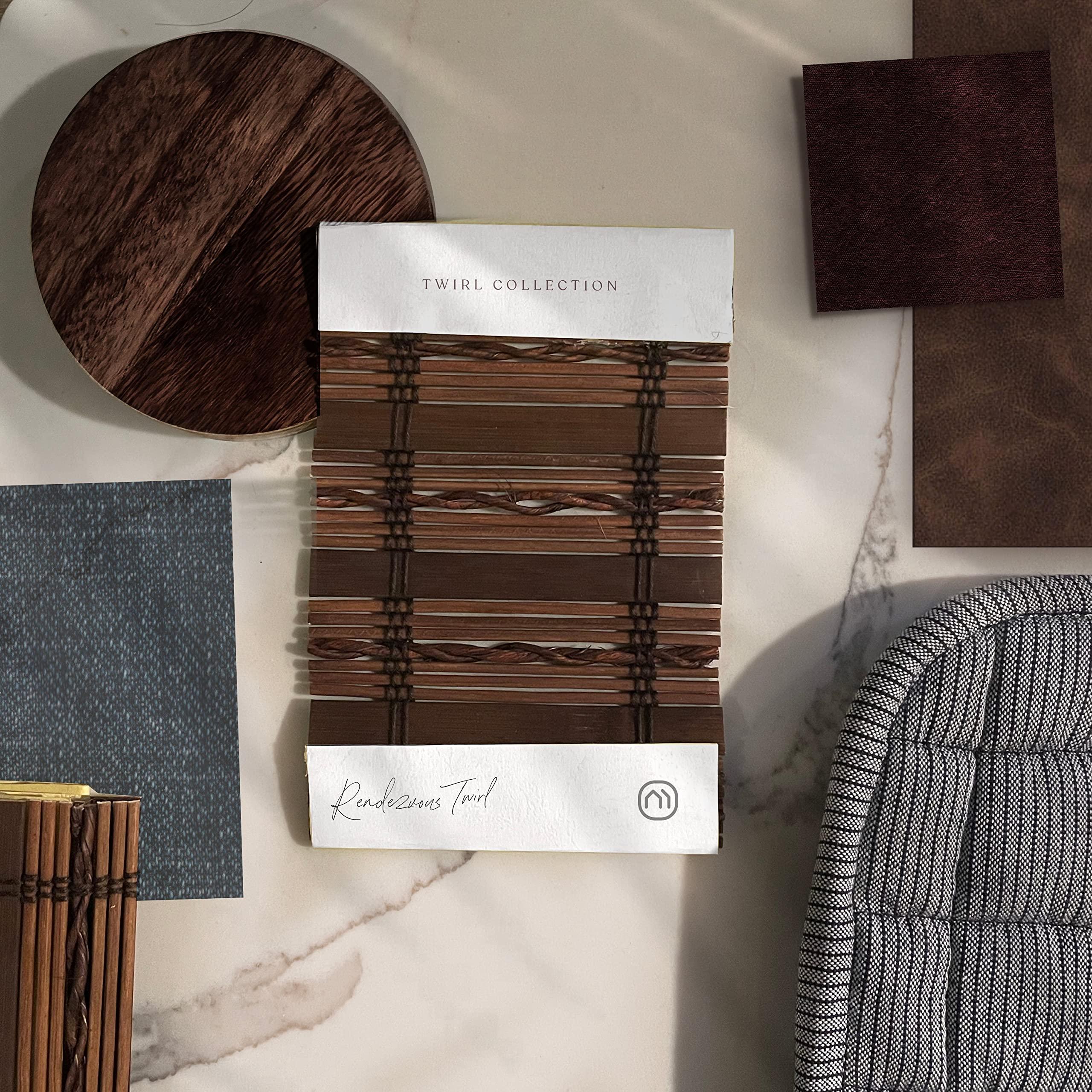 Mood MOOD Custom Bamboo Shades | Twirl | Top Down Bottom Up Cordless | Bamboo Roman Shades for Windows and Doors (Natural Woven) | Rendezvous Twirl (Sheer) | 38.5" W x 72" H