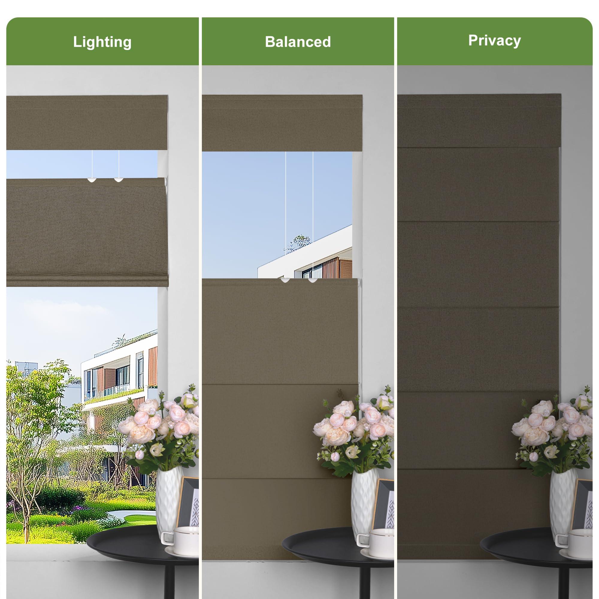 MoDanCeQ MoDanCeQ Top Down Bottom Up Roman Shades for Windows, Blackout Cordless Roman Blinds, Easy to Install Thermal Insulated Window Blind for Kitchen, Sandy Brown, 21.5" W x 64" H