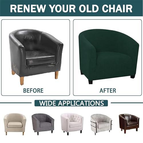 CLGTY CLGTY Club Chair Slipcover, Stretch Spandex Barrel Chair Cover Round Tub Chair Covers Non Slip Armchair Covers with Elastic Bottom for Living Room Bar Counter-Dark Green-1 Piece