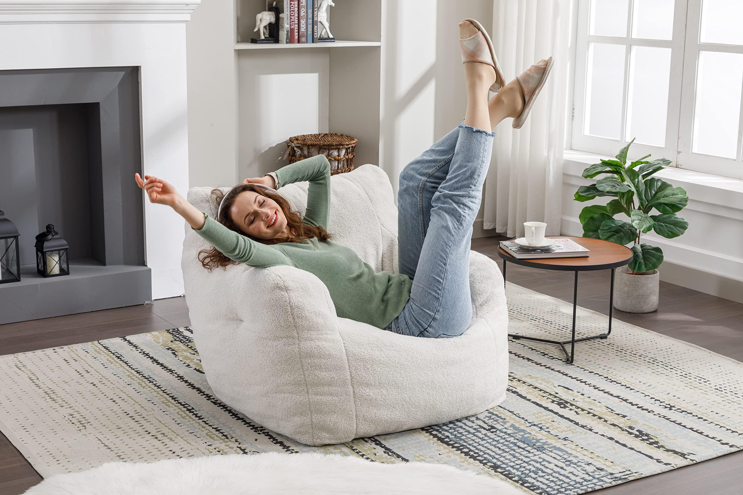 ERILEWE COLLECTION ERILEWE COLLECTION Modern Soft Faux Fur Teddy Fabric Tufted Uphostery Bean Bag Armchair