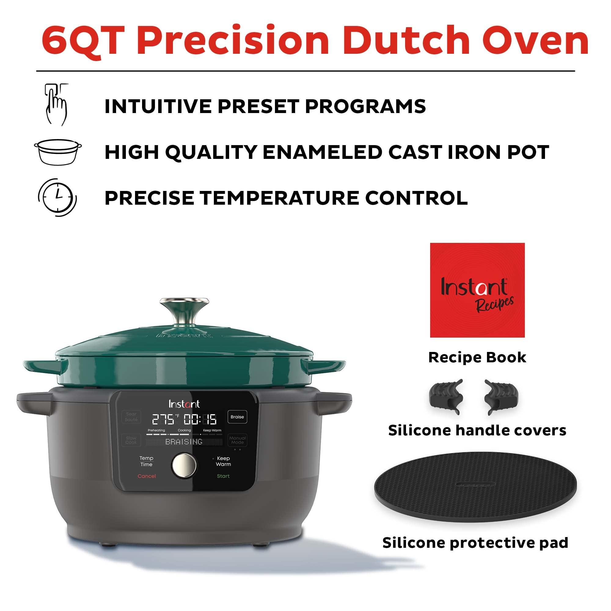 Instant Instant Electric Round Dutch Oven, 6-Quart 1500W, From the Makers of Instant Pot, 5-in-1: Braise, Slow Cook, Sear/Saut, Cooking Pan, Food Warmer, Enameled Cast Iron, Included Recipe Book, Green