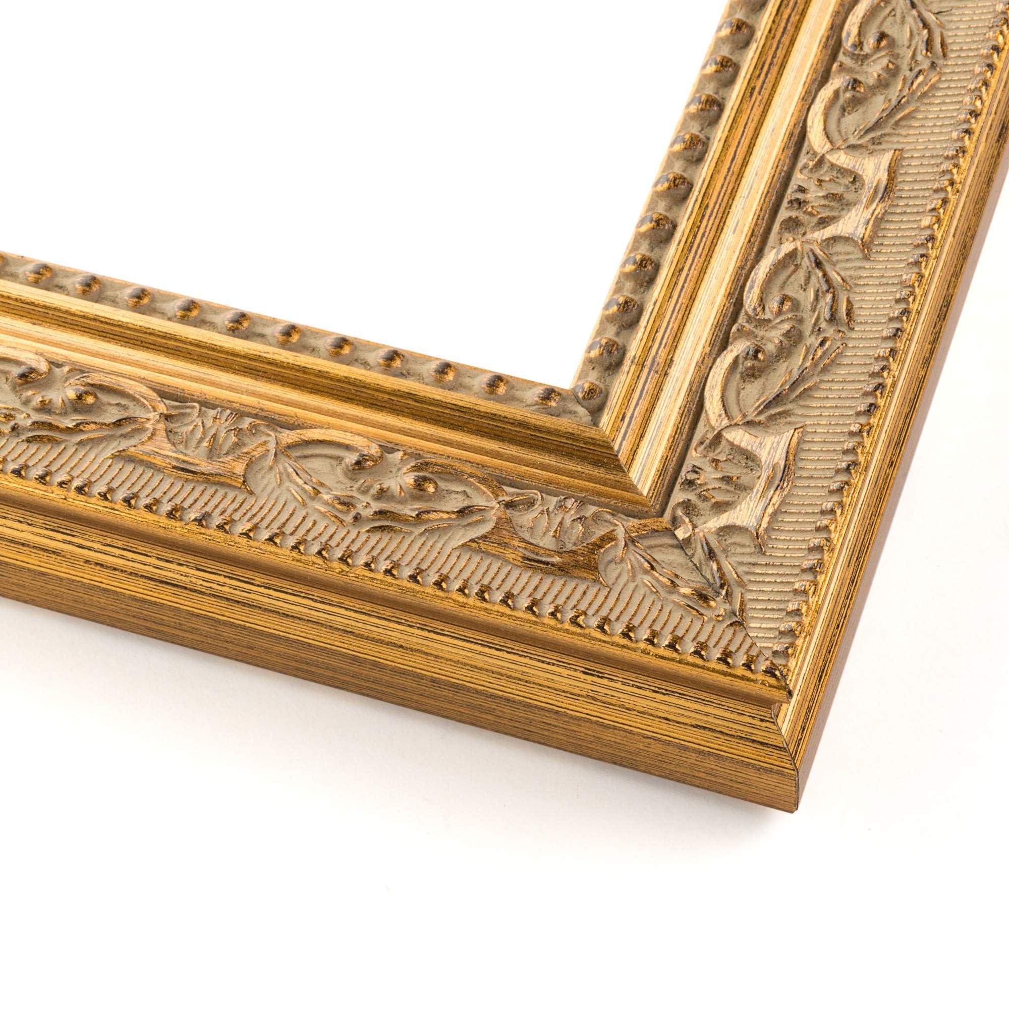 CustomPictureFrames.com 12x27 Frame Gold Real Wood Picture Frame Width 1.75 Inches | Interior Frame Depth 0.5 Inches | Museum Gold Ornate Photo Frame Complete with UV Acrylic, Foam Board Backing & Hanging Hardware