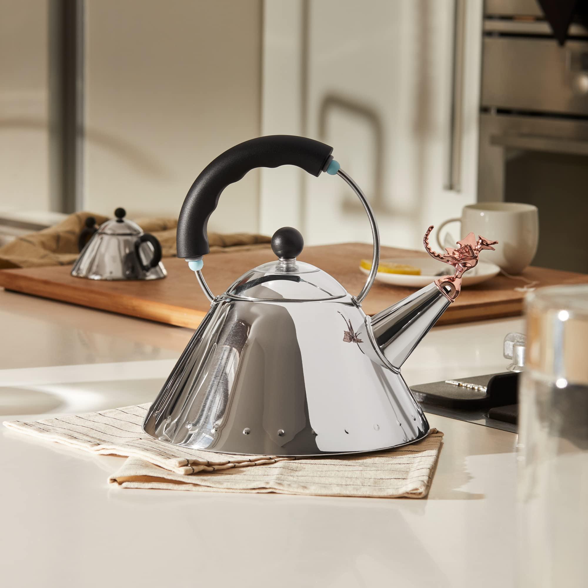 Alessi Alessi | Tea Rex - Design Kettle with Handle and Dragon-Shaped Whistle, Stainless Steel, Black