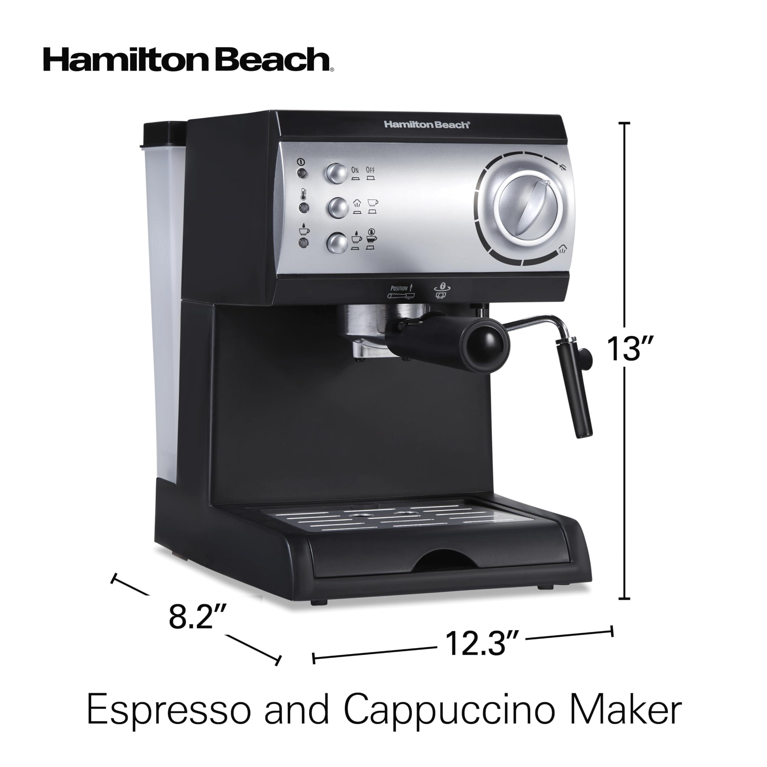 Hamilton Beach Hamilton Beach 15 Bar Espresso Machine, Cappuccino, Mocha, & Latte Maker, with Milk Frother, Make 2 Cups Simultaneously, Works with Pods or Ground Coffee, 50 oz. Water Reservoir, Black