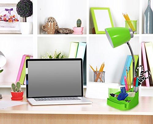 Limelights Simple Designs LD1056-GRN Gooseneck Organizer Desk Lamp with iPad/Tablet Stand or Book Holder and USB Port, Green