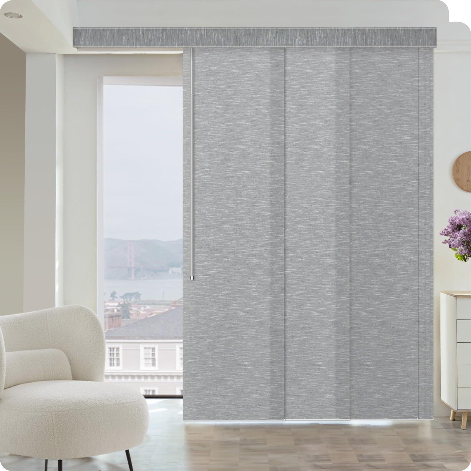 Graywind Graywind Manual Sliding Panels Light Filtering Privacy Panel Track Blinds Wand Control Window Blinds for Patio Sliding Glass Door Large Windows Width Up to 153", Custom Size (Jacquard Grey)