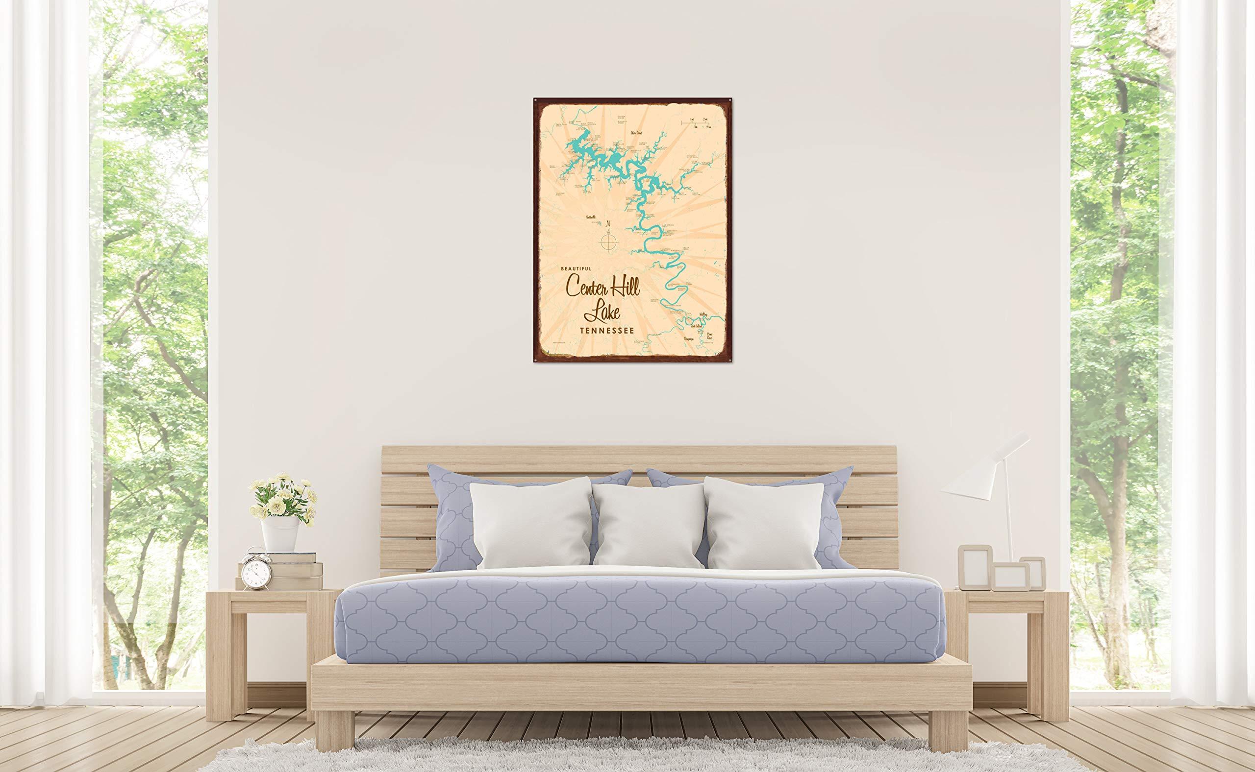 Art of Place Center Hill Lake, Tennessee Map Rustic Metal Art Print from Illustration by Lakebound 17" x 23"
