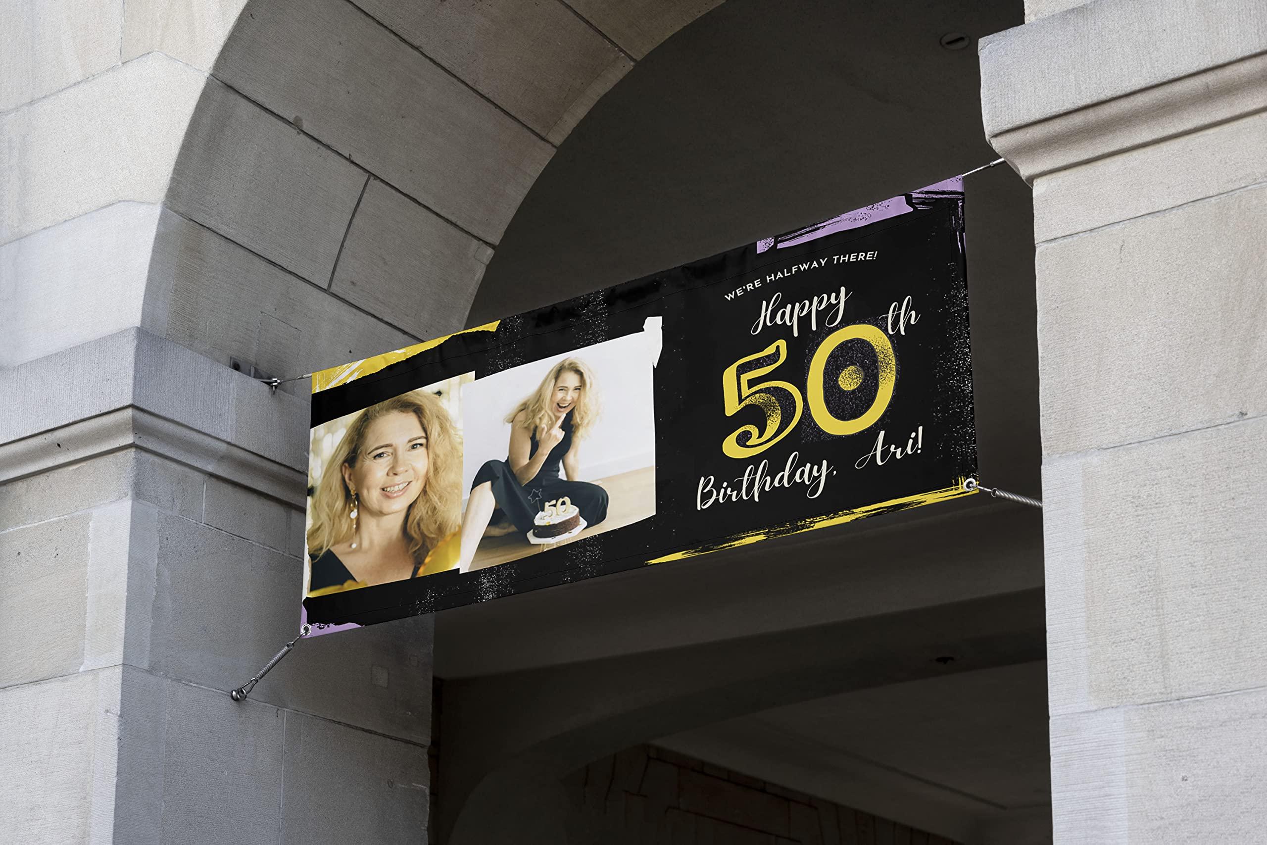 NICE MEMORY Custom Happy Birthday Vinyl Banner Sign, Personalized Party Backdrop, Gift, and Decoration - From NiceMemoryLLC. (Style-21)