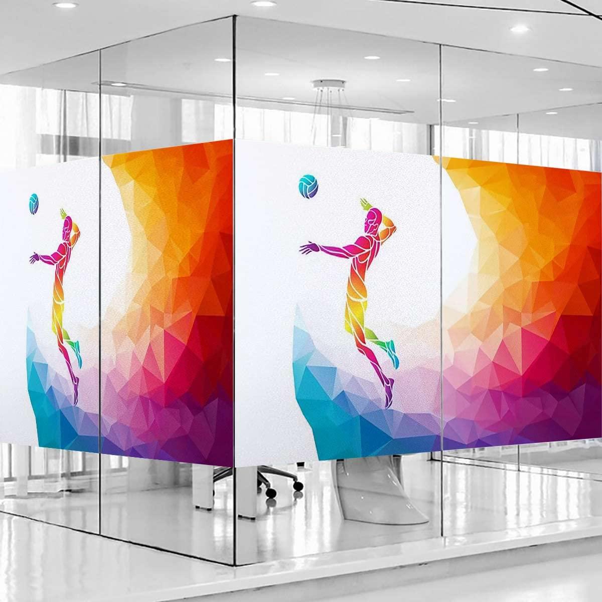 Generic White Orange Window Film Privacy Self Adhesive Static Cling Glass Window Sun Blocking Heat Control Decorative Decals for Bathroom Player Silhouette Rainbow Colored Vivid 17.7Wx23.6L-inch x2 Pcs