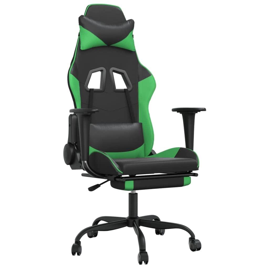 PSFANMZX Massage Gaming Chair with Footrest,Gaming Chair with Footrest,Gaming Chair,Office Chair with Foot Rest,Gaming Chairs for Adults,for Office,Study Room,Game Room, Black&Green Faux Leather