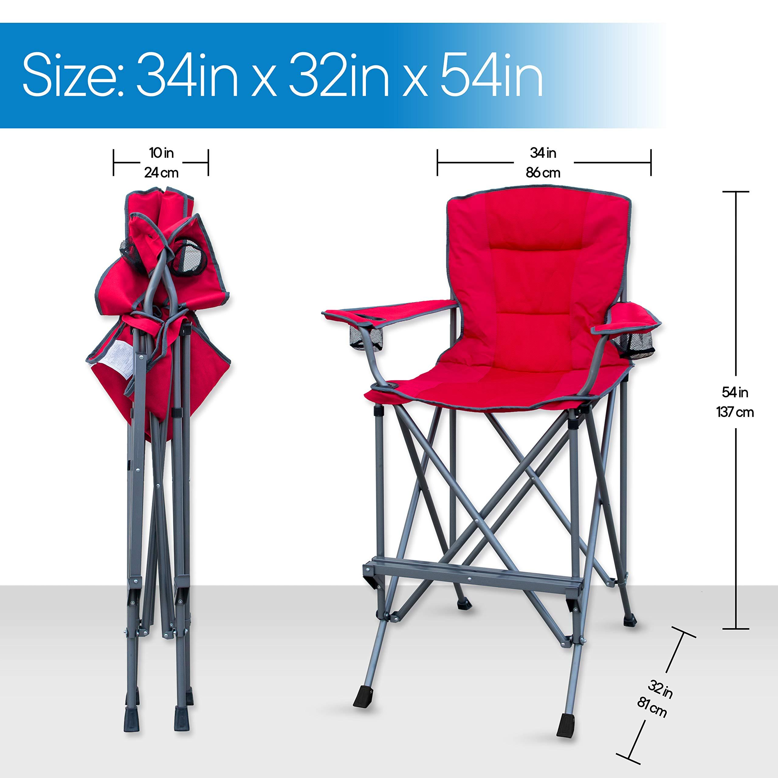 RMS RMS Extra Tall Folding Chair - 31\" Seat Height Director Chair for Camping, Home Patio and Sports - Portable and Collapsible with Footrest and Carrying Bag - Up to 300 lbs Weight Capacity (Red)