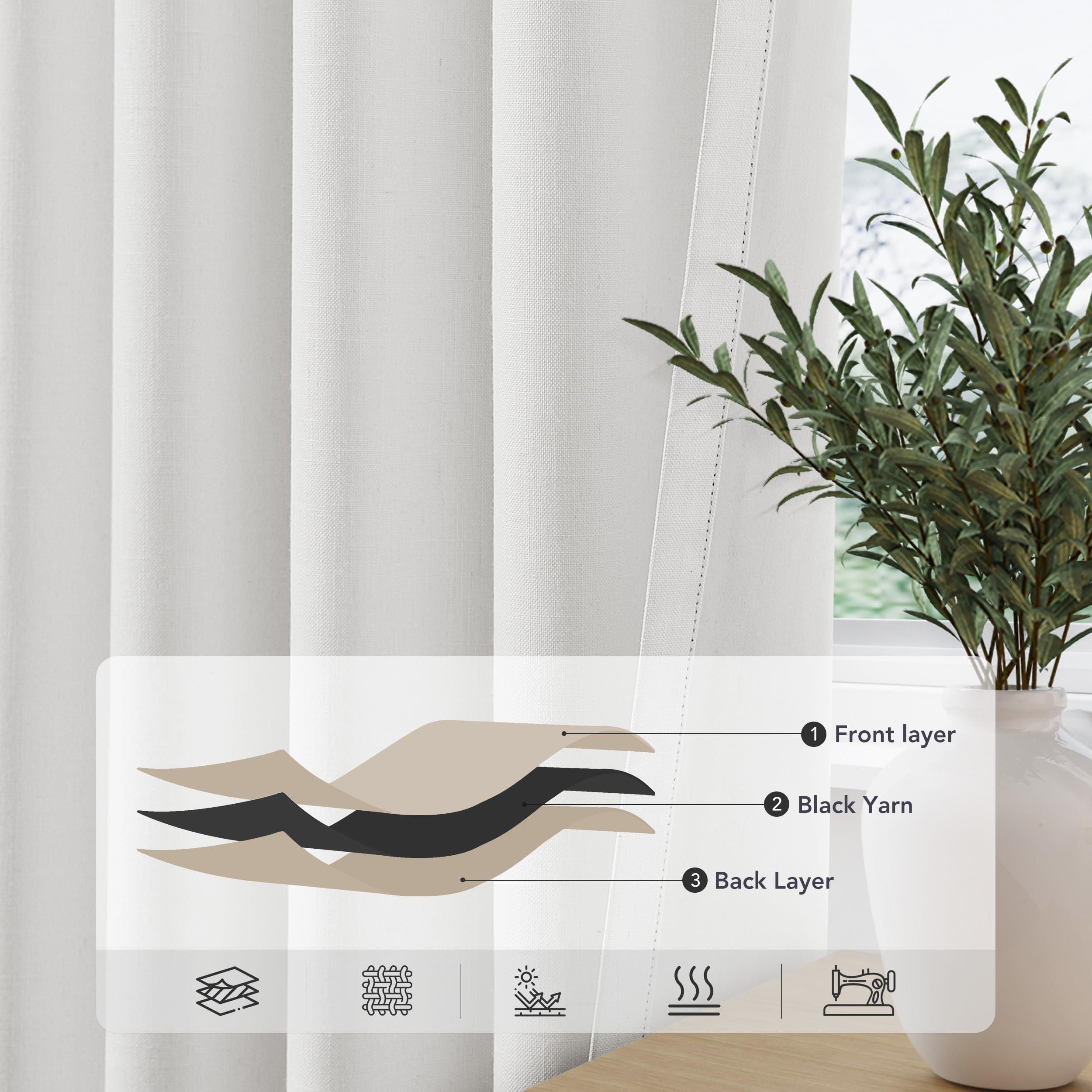 Nanspring 100% Blackout Linen Curtains for Bedroom Thermal Insulated Grommet Complete Blackout Drapes 80 Inch Length 2 Panels Set Heat and Full Light Blocking Living Room Darkening Curtains Ivory