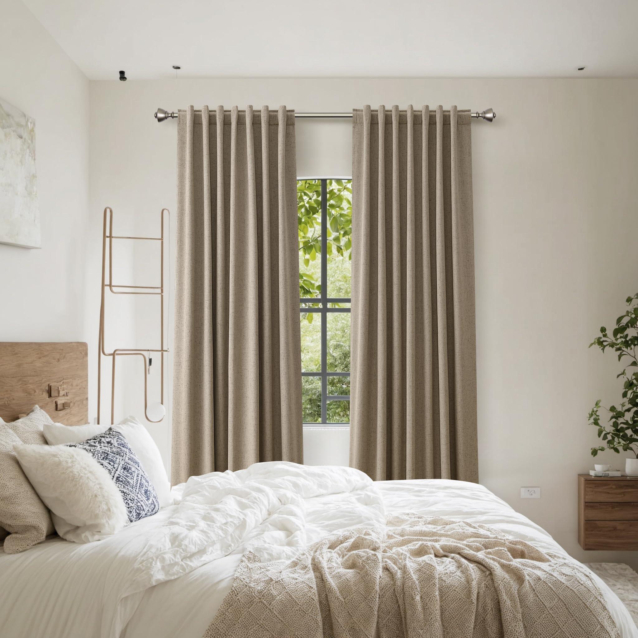 Guken Guken Burlap Blackout Curtains 108 Inch Length 2 Panels Set for Living Room Bedroom Back Tab Thermal Insulated 100% Black Out Linen Drapes Room Darkening Window Curtains 108 Inches Long Burlap