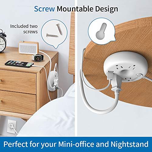 NTONPOWER NTONPOWER Power Strip Flat Plug with Circuit Breaker, 4 Outlet 2 USB Desktop Charging Station with 5ft Extension Cord, Wall Mount Compact for Travel Home Office Bedside