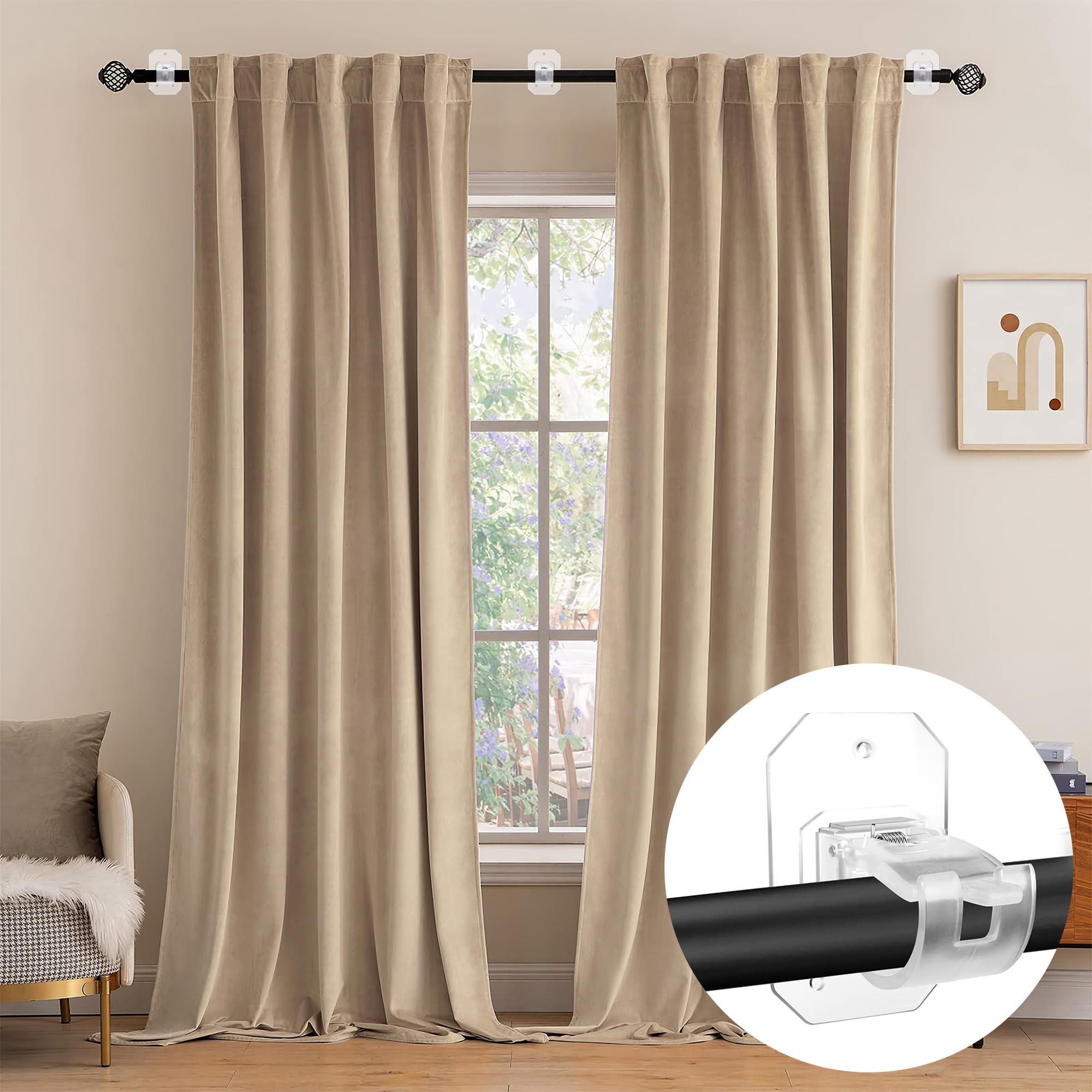 Codoule 2PCS No Drill Curtain Rod Brackets,Curtain Rod Holders No Drilling,Adhesive Curtain Rod Hooks,Nail Free Adjustable Curtain Hangers,Lokinsetin Perforated Non Nail Screw Stick On Sticky Drape Pole Stand