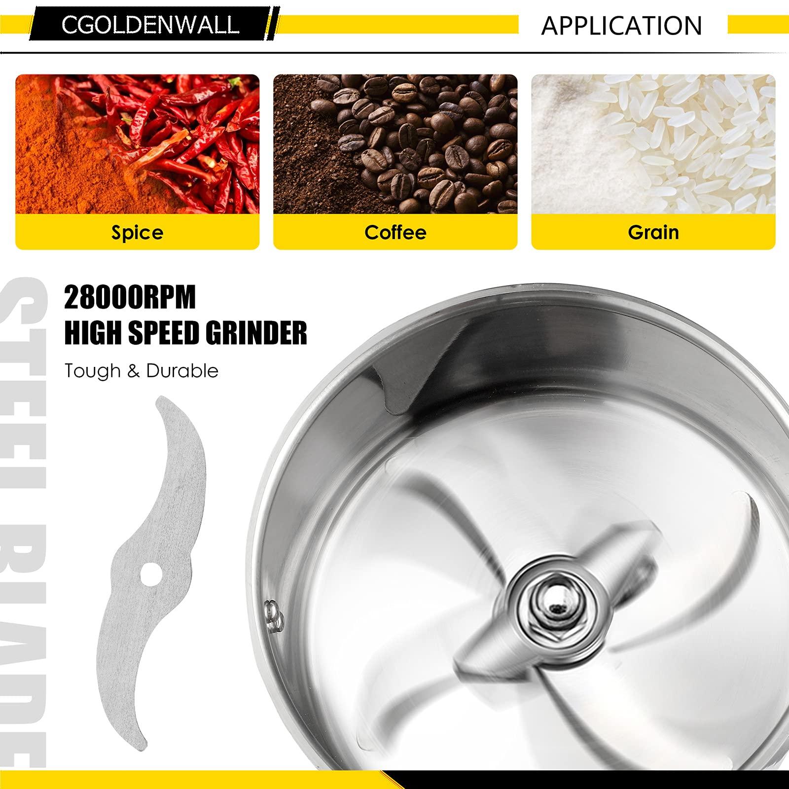 CGOLDENWALL CGOLDENWALL 300g Electric Grain Grinder Mill Safety Upgraded 1500W High-speed Spice Herb Grinder Commercial Superfine Grinding Machine Dry Cereals Pulverizer CE 110V (300g Swing Type)