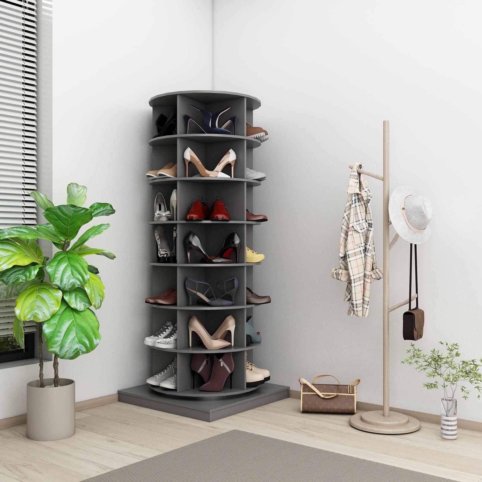 Rpuzonier Rotating Shoe Rack Tower, 7-Tier Spinning Shoe Rack, Free Standing 360 Revolving Shoe Organizer Rotating Vertical Shoe Rack Can Hold 28 Pairs of Shoes for Entryway Living Room Hallway