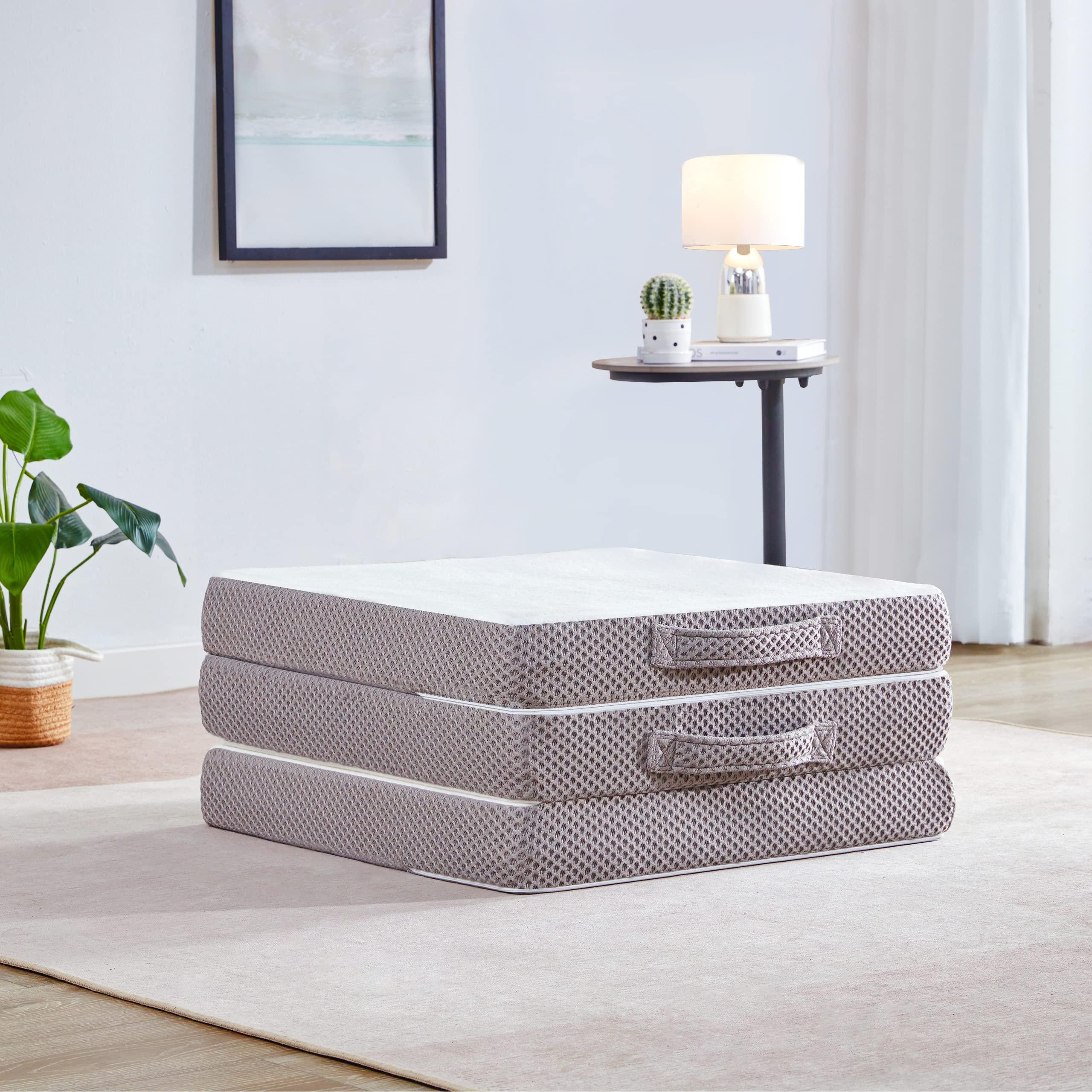 Kingfun Kingfun Foldable Mattress 4 Inch Folding Mattress Tri-fold Gel Memory Foam Breathable with Storage Bag, Portable Floor Guest Bed Soft for Sleeping Camping, Gray, Twin Size