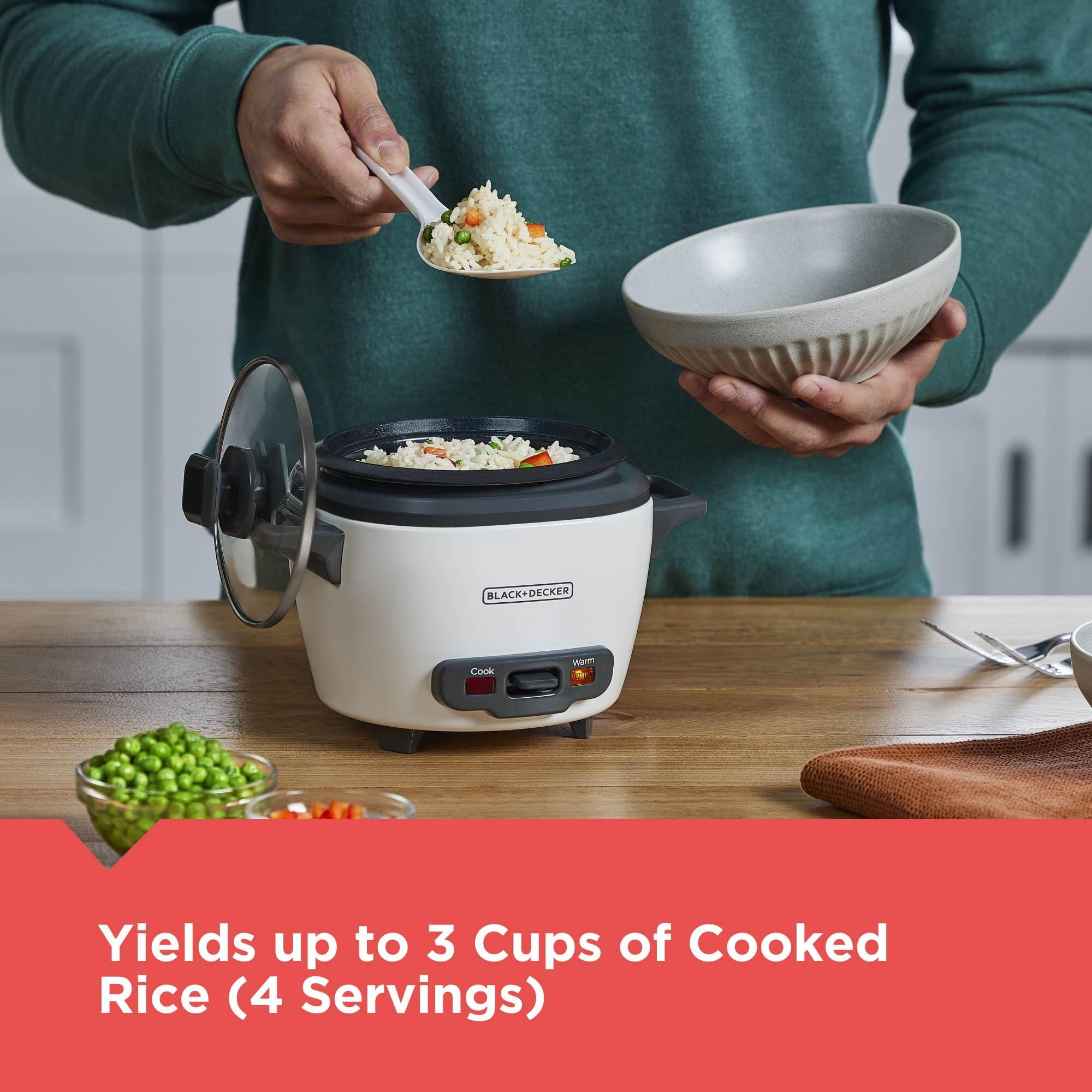 BLACK+DECKER BLACK+DECKER 3-Cup Rice Cooker, 1.5-cup Uncooked Rice, 3 Cups Cooked, Steaming Basket, Removable Non-Stick Bowl, One Touch
