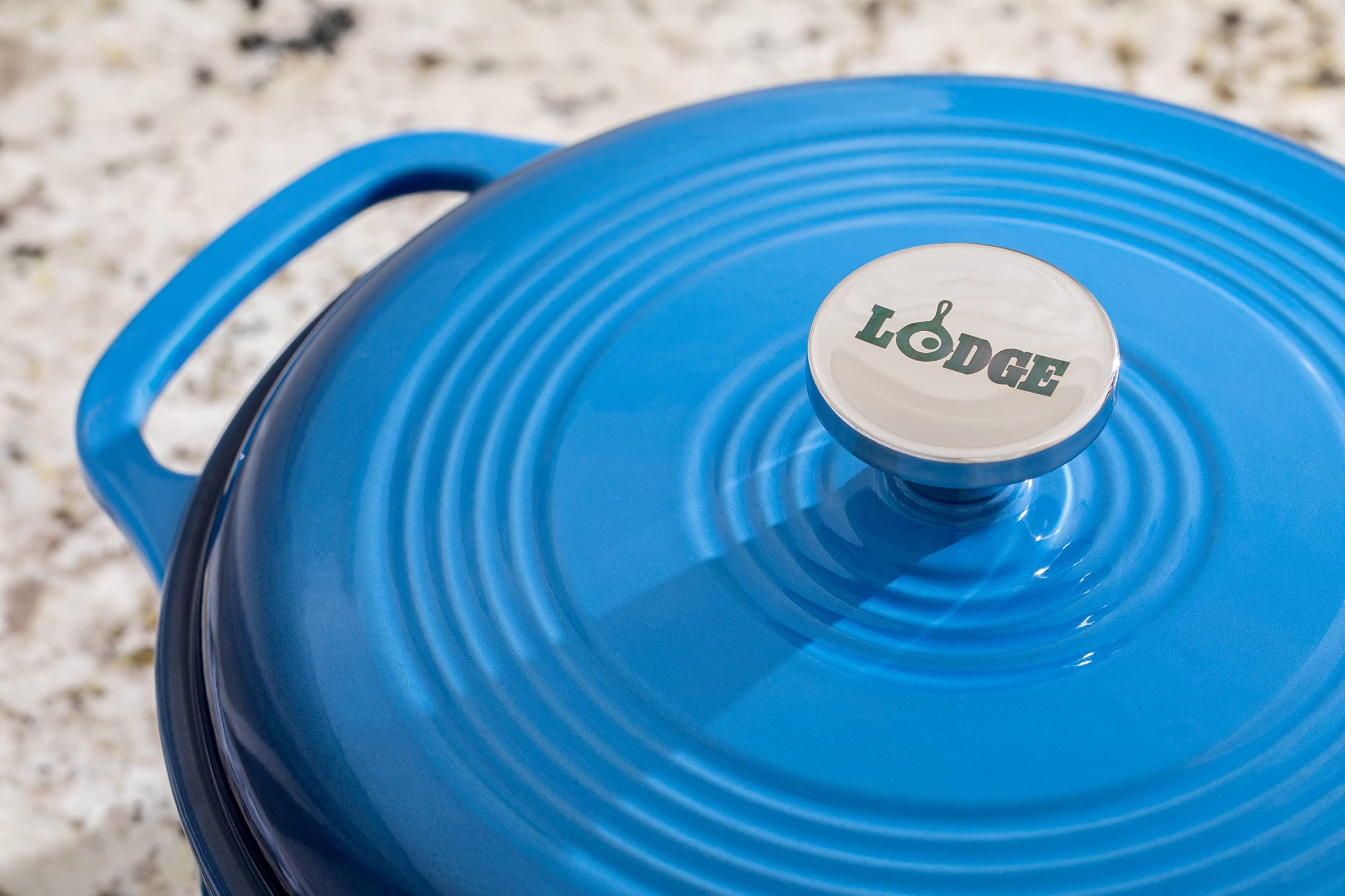 Lodge Lodge 6 Quart Enameled Cast Iron Dutch Oven with Lid Dual Handles Oven Safe up to 500 F or on Stovetop - Use to Marinate, Cook, Bake, Refrigerate and Serve Blue