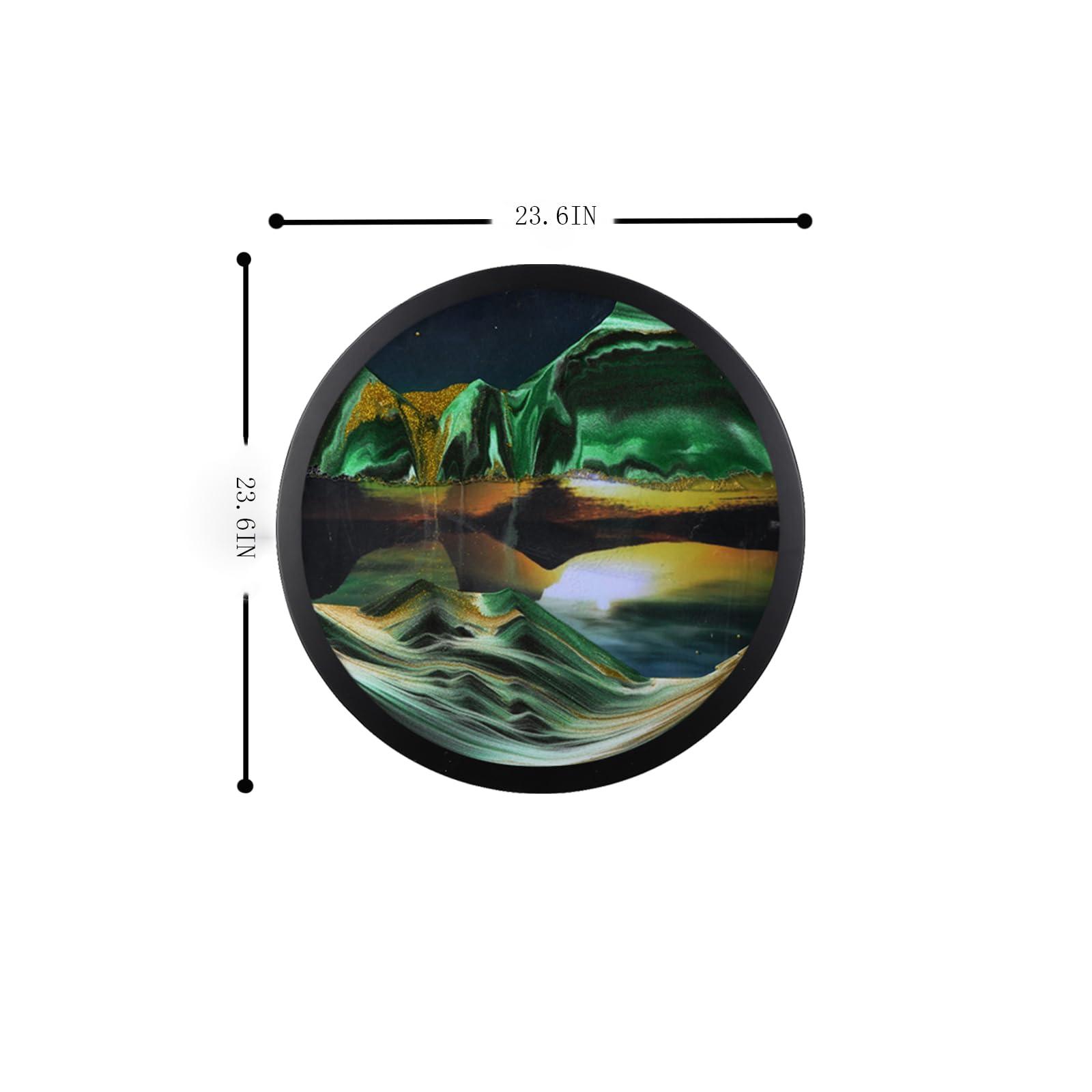 Heuanpte 23.6\" Moving Sand Art Wall Decor, 3D Flow Sand Painting Wall Sculptures Deep Sea Moving Sand Art Wall Decor Wall Sand Art 360 Rotating Wall Mounted Sand Painting Art Living Room and Office Decoration