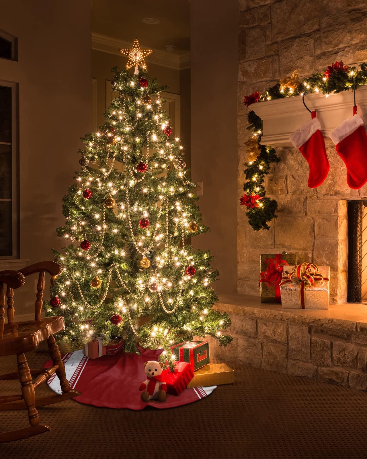 Edwiinsa Christmas Tree Skirt 48 Inches Large Christmas Skirt Tree, Christmas Red Tree Skirt Christmas Decorations for Fireplace Party Holidays Indoor Outdoor Luxurious Xmas Red White Striped