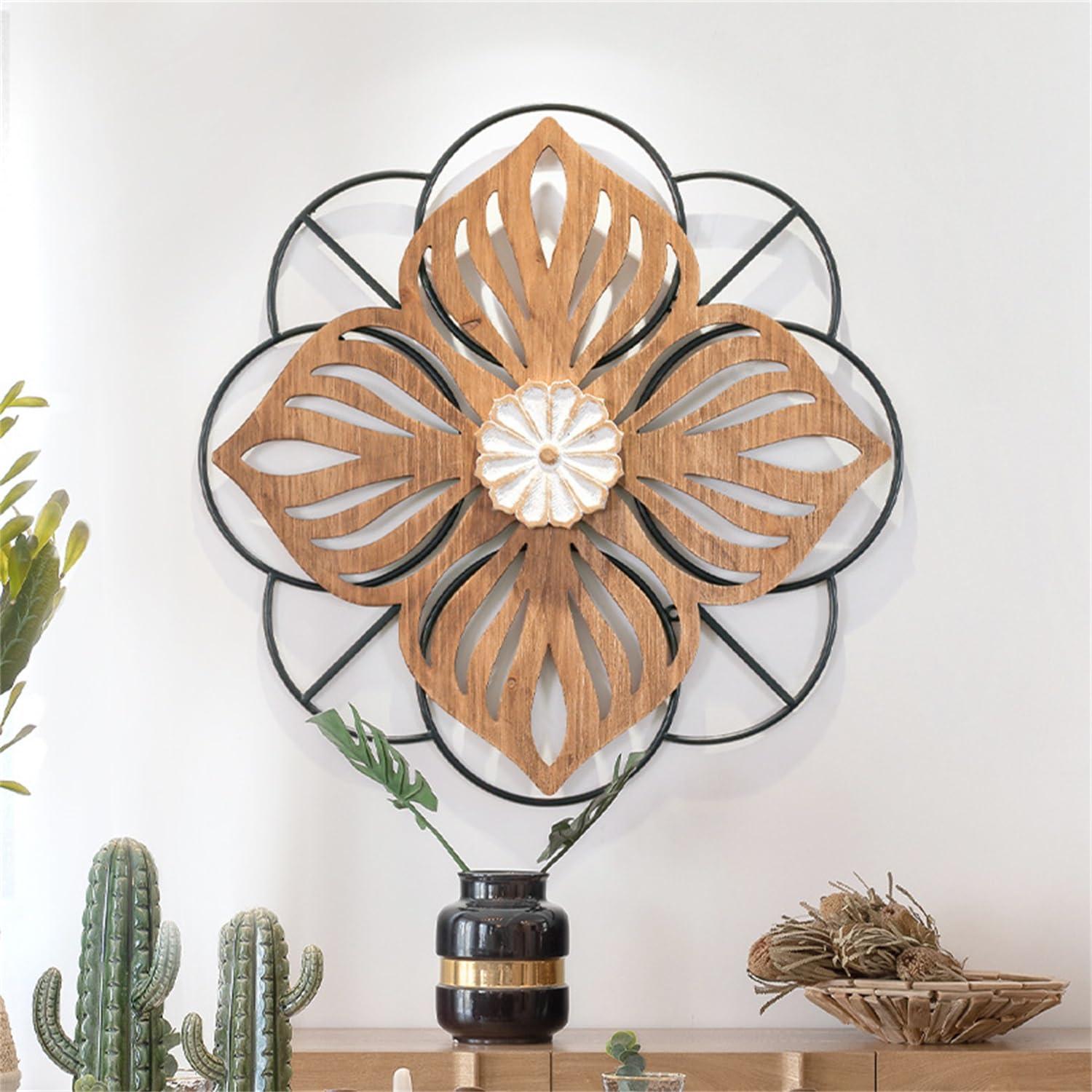 MENALGNDI MENALGNDI Flowers Wall Decor Wall Art, Farmhouse Wall Decor Rustic Wood Round Wall Art Hanging Decoration for Home Bedroom Living Room Decor