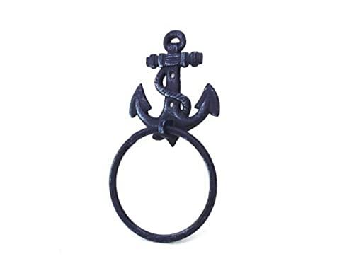 Handcrafted Nautical Decor Handcrafted Nautical Decor Rustic Dark Blue Cast Iron Anchor Towel Holder 8.5" - Cast Iron Decoration - an