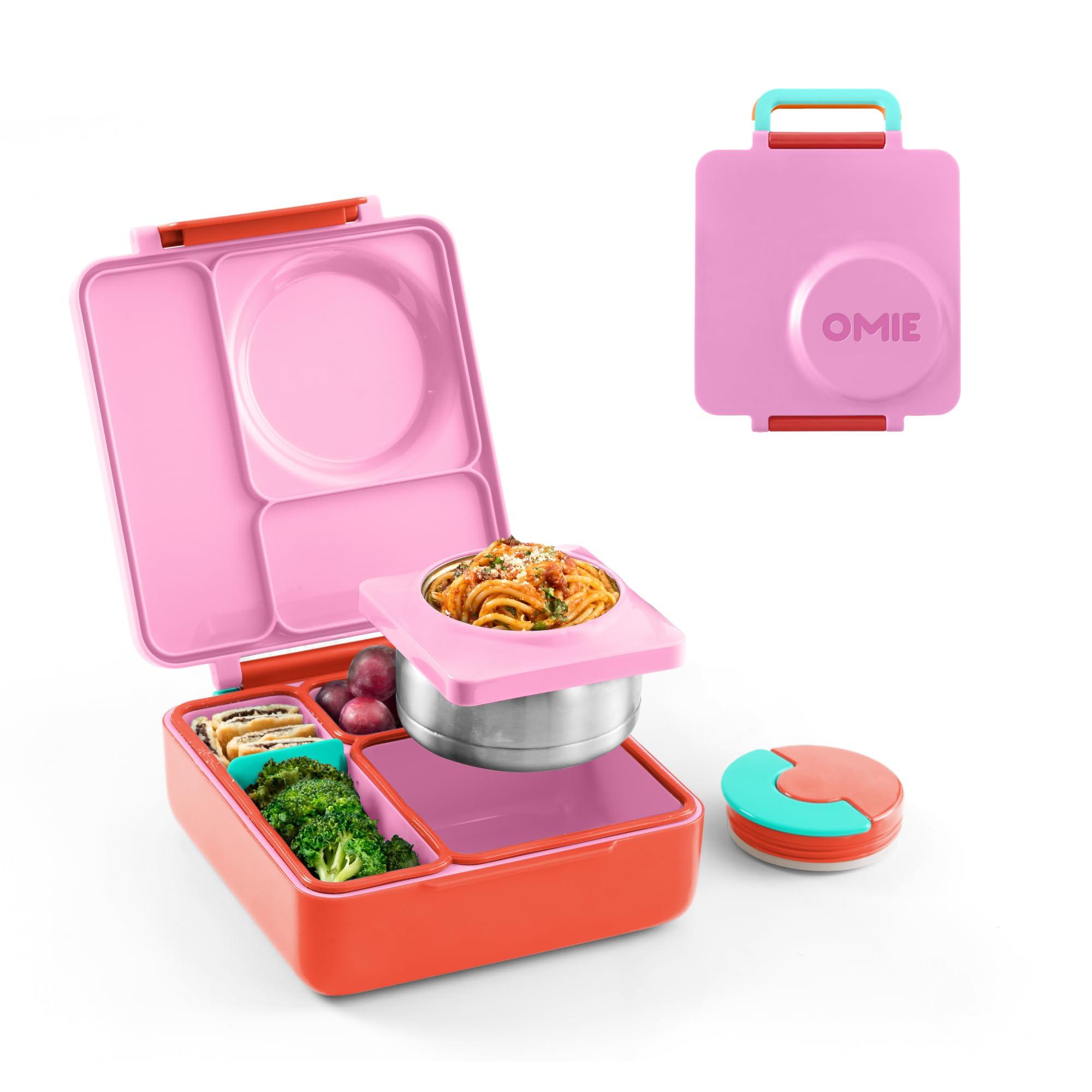 Omie OmieBox Bento Box for Kids - Insulated with Leak Proof Thermos Food Jar - 3 Compartments, Two Temperature Zones (Single) (Packaging May Vary)