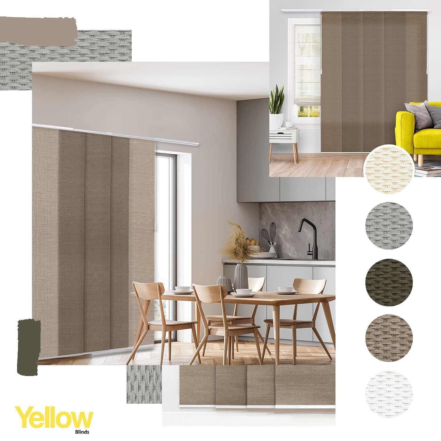 YELLOW BLINDS Adjustable Panel Track Blinds for Sliding Glass Door, 46"-86" W x 0-96" H, Trimmable Vertical Blinds for Patio Doors, Open Spaces and Room Dividers, Light Filtering, Wilshire Truffle, by YELLOW BLINDS