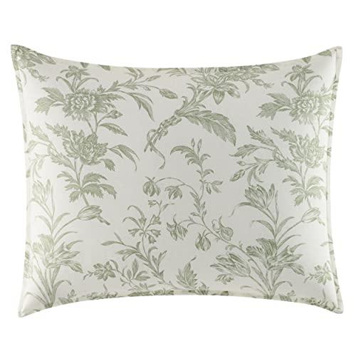 Laura Ashley Laura Ashley Home - King Size Comforter Set, Reversible Cotton Bedding, Includes Matching Shams with Bonus Euro Shams & Throw Pillows (Natalie Sage/Off White, King)