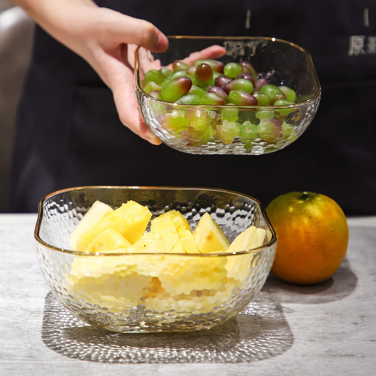 T TOSSOW TOSSOW Square Glass Mixing Bowl Set of 2, Serving Bowls All Purpose Transparent Salad Bowls, Condiment Bowls for Fruit, Snacks, Sauces, Popcorn and More