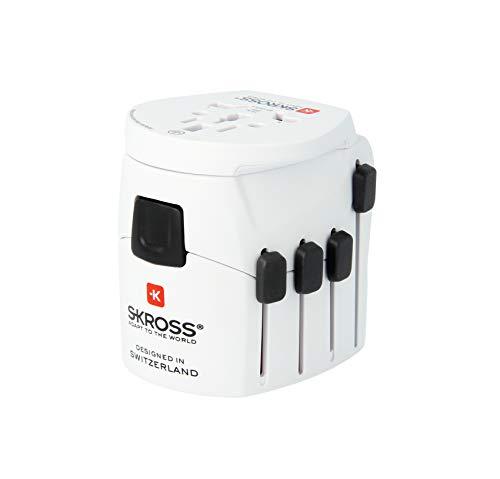 SKROSS Skross Pro World Travel Adapter, 3-Pole Travel Adaptor with Slide System, Designed in Switzerland for More Than 205 Countries, 1.103175 White