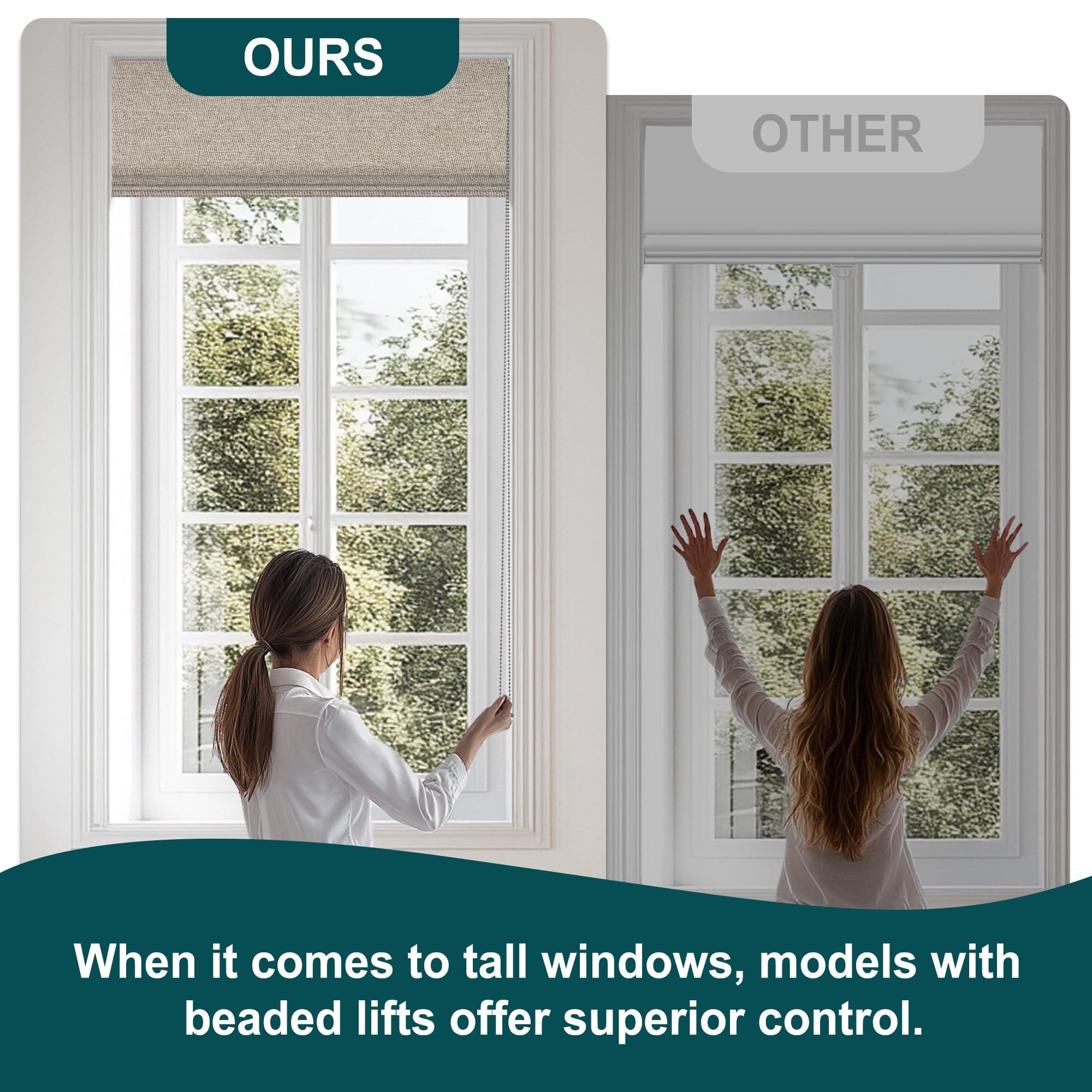 BERISSA BERISSA Blackout Roman Shades for Windows,Linen Roman Blinds,Room Darkening Thermal Insulated Pull Down Window Shades for Home Living Room Bedroom,Sand Brown,34" W x 66" H