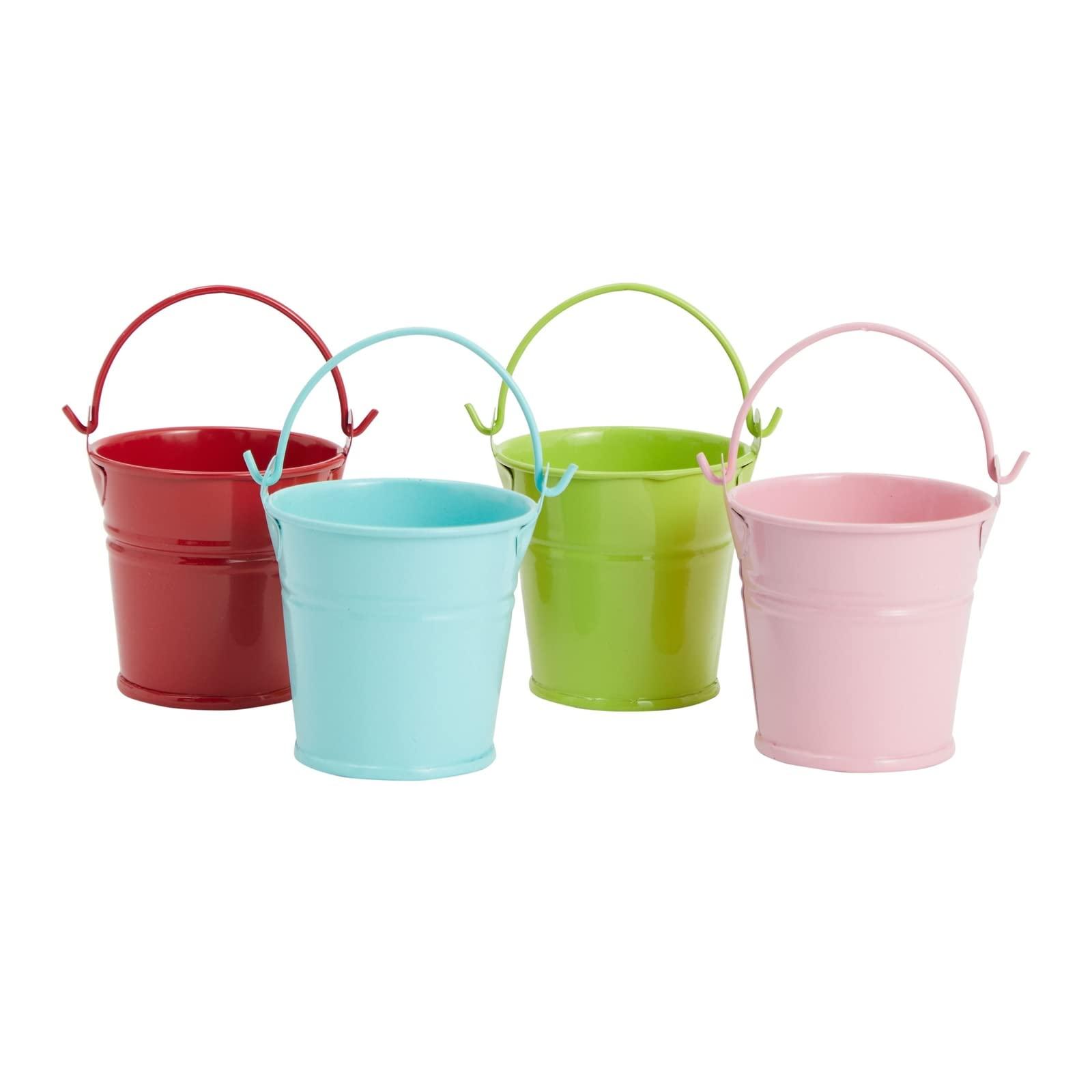 Juvale 24-Pack Mini Metal Buckets - 2-inch Small Colorful Tin Pails for Party Favors (Green, Blue, Pink, Red)