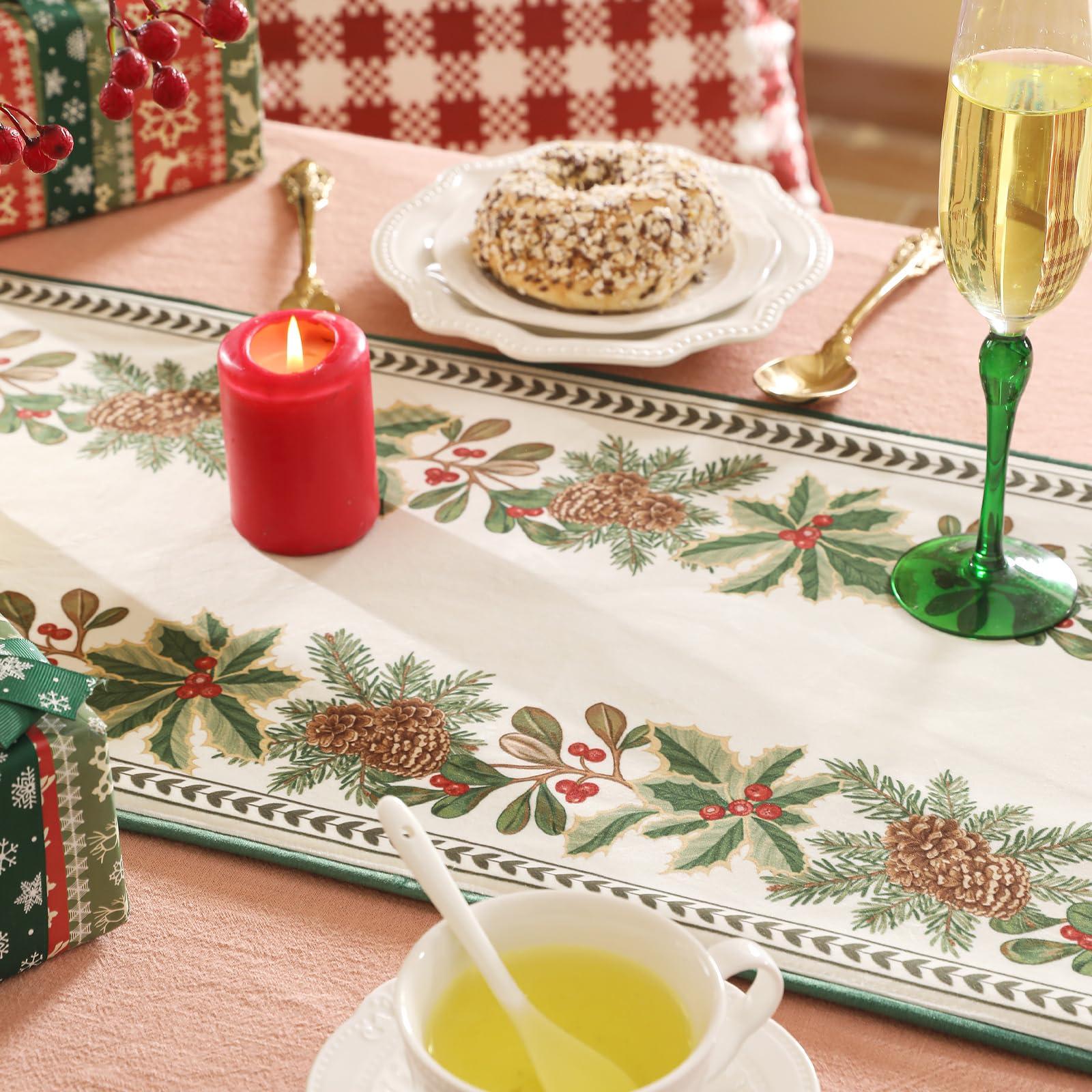 ISAENNE ISAENNE Designer Luxury Velvet Table Runner 118 Inches, Farmhouse Pine Cone Pattern Table Runners for Dining Tables, Decoration for Thanksgiving,Parties,Christmas,Banquet,New Year,16\"x118\"