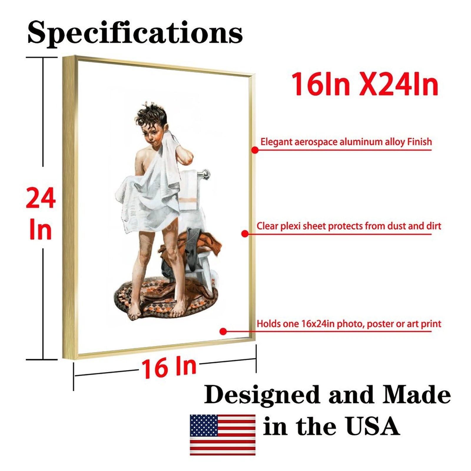 UdaCa C-L-E-A-N Boy Drying Off after Bath-low_res by Norman Wall Art Rockwell Poster Print for Teen Boys Room Wall Art Canvas Painting Print Ready to Hang Framed Golden 16x24inch(40x60cm)
