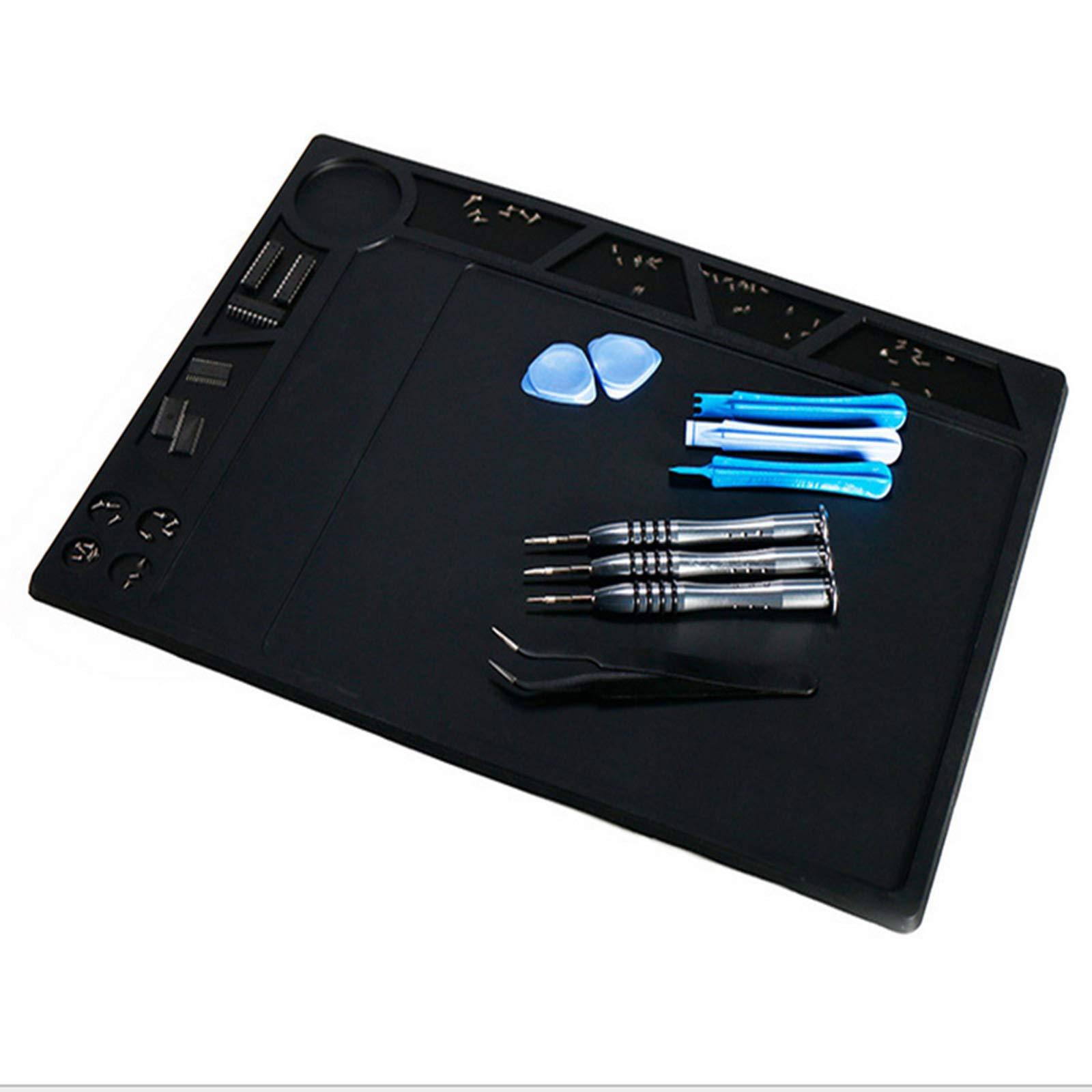 HLYD Soldering Mat, 13.4inch x 9.5inch Work Mat, Heat Resistant Mat for Phone Repair, Heat Gun, Workbench, Table, Disassembly, Electronics, Circuit Board Soldering Kit etc
