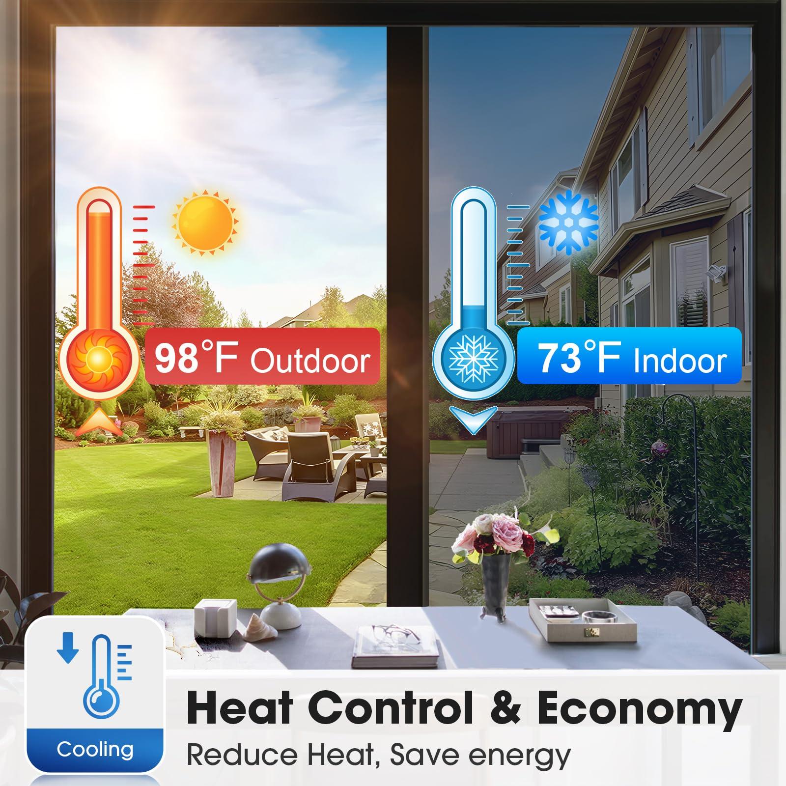 Coavas Coavas One Way Privacy Window Film, Daytime Window Film See Out Not in, Reflective Window Tint Heat Blocking, Static Cling for Home Office, 35.4 Inch X 9.8 Feet