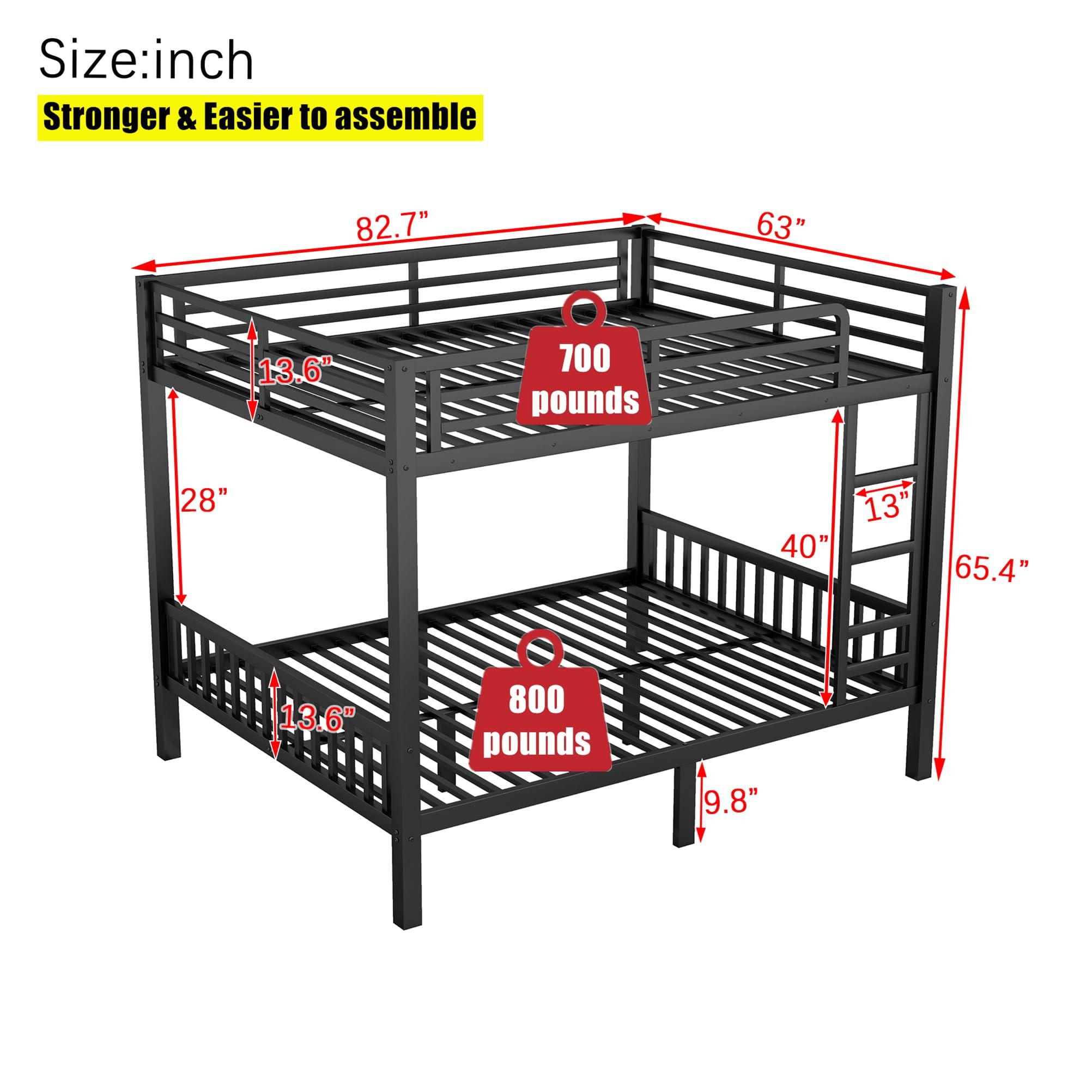TIHWOALL TIHWOALL Latest Upgrade & Stronger Steel Queen Over Queen Bunk Bed, Heavy Duty Thickened More Rust-Proof Metal Bunk Queen Bed with Enhanced Legs & Slats (Easier Assembly) (Queen Over Queen-1)