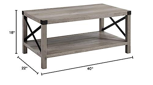 Walker Edison Walker Edison Sedalia Modern Farmhouse Metal X Coffee Table, 40 Inch, Grey Wash